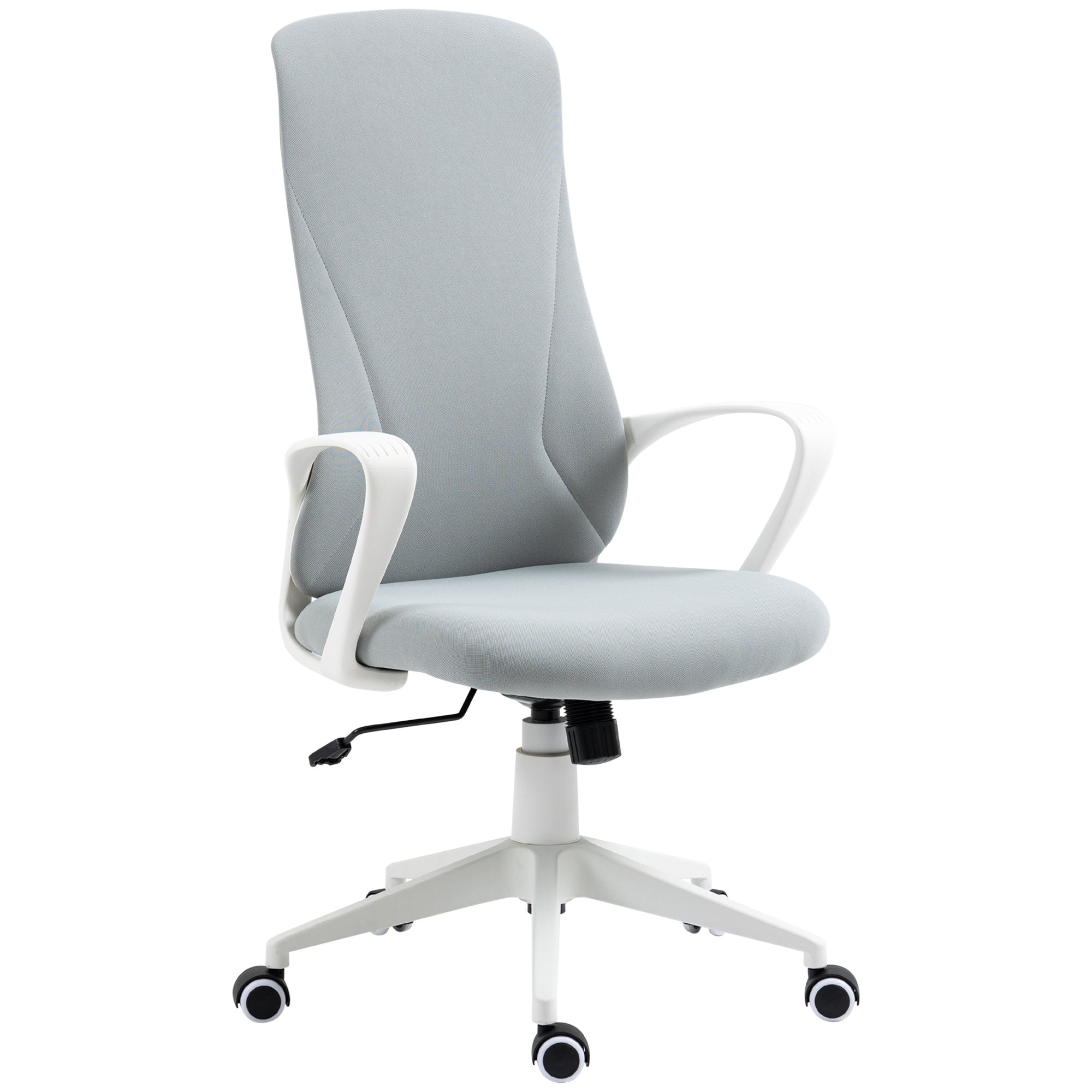 Vinsetto Bürostuhl mit Wippfunktion, Höhenverstellbar, bis 120 kg, Ergonomisch, Drehbar, 62x56x110-119,5cm, Hellgrau
