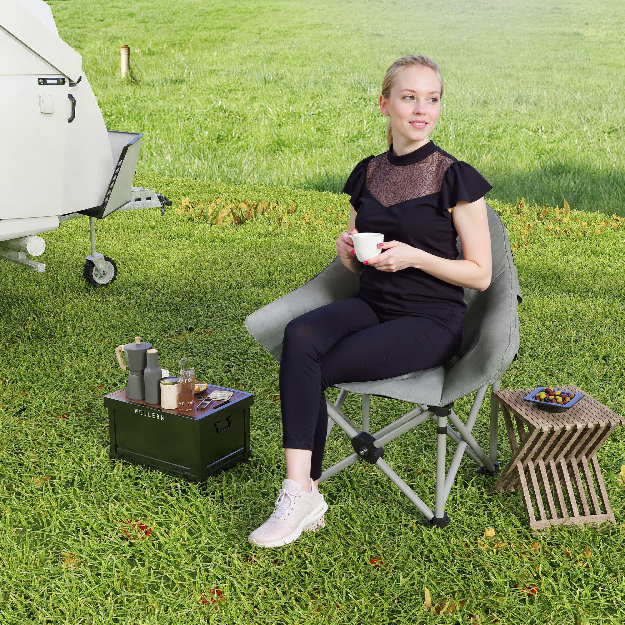Outsunny Faltstuhl faltbar Campingstuhl mit Seitentasche Tragetasche gepolstert bis 120kg belastbar Dunkelgrau