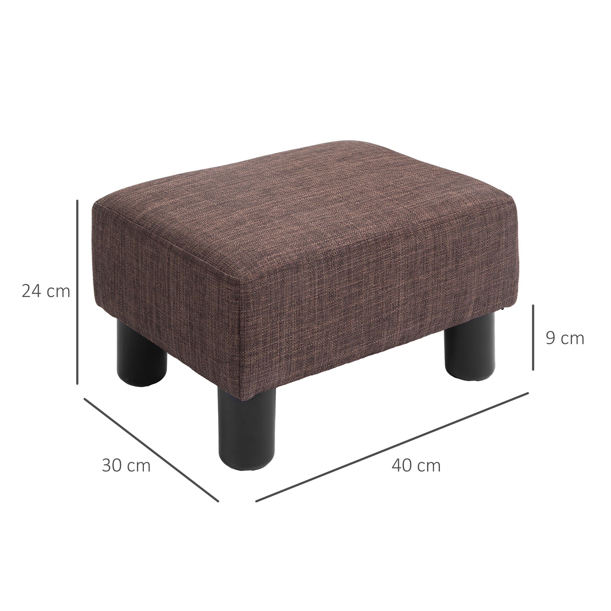 HOMCOM Hocker mit Stoffbezug in Leinenoptik, bis 110 kg, braun, 40 x 30 x 24cm