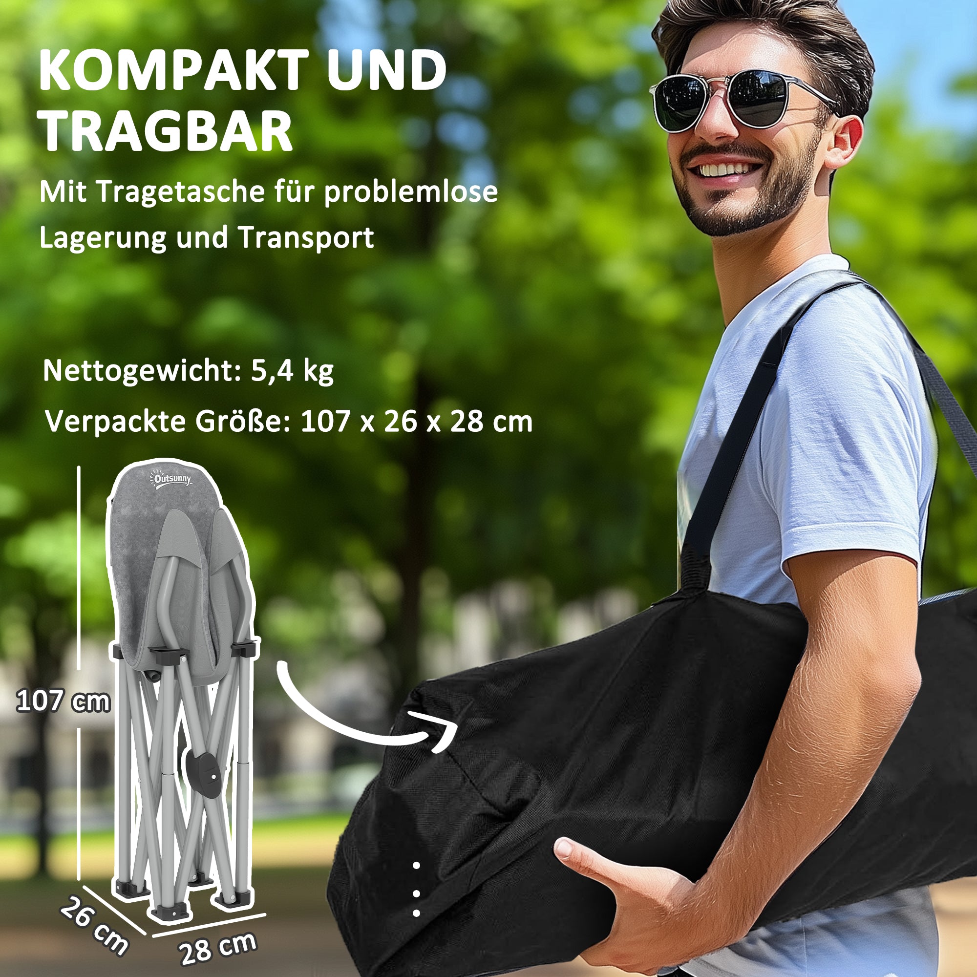 Outsunny Faltstuhl faltbar Campingstuhl mit Seitentasche Tragetasche gepolstert bis 120kg belastbar Dunkelgrau