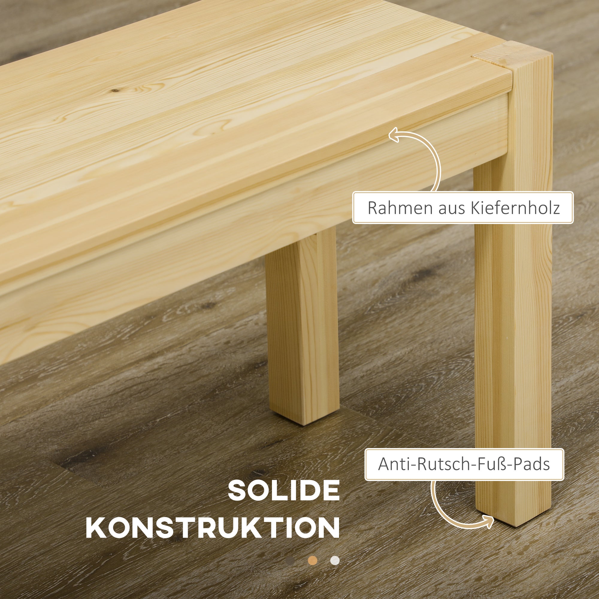 HOMCOM Sitzbank aus Massivholz, 3-Sitzer, Bank, Küchenbank, Kiefernholz, Natur