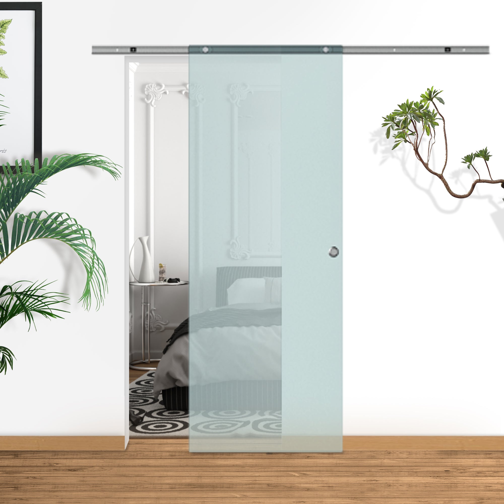 HOMCOM Glasschiebetür Schiebetür Glastür Zimmertür Mattglas 775 x 2050 mm