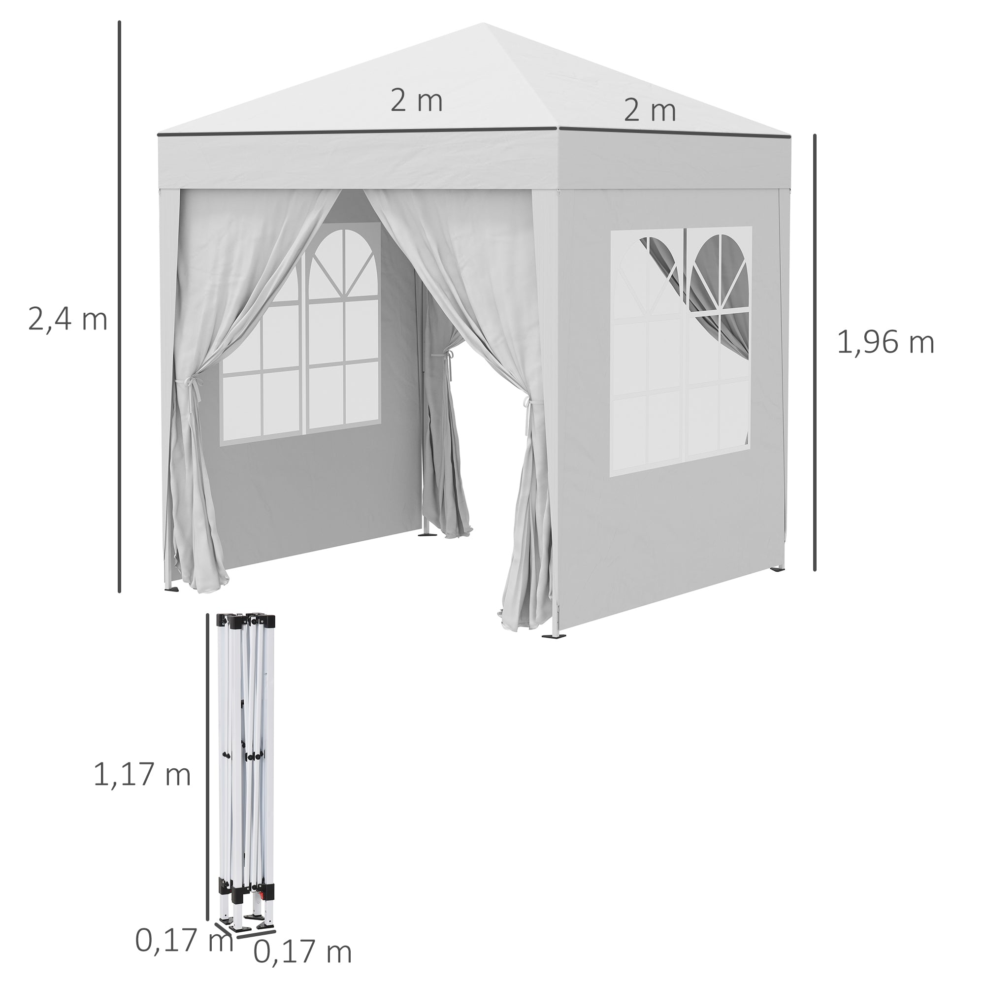 Outsunny Faltpavillon, Bierzelt, 4 abnehmbare Seitenwände, 2 Fenster, Metallrahmen, 2 x 2m, Weiß