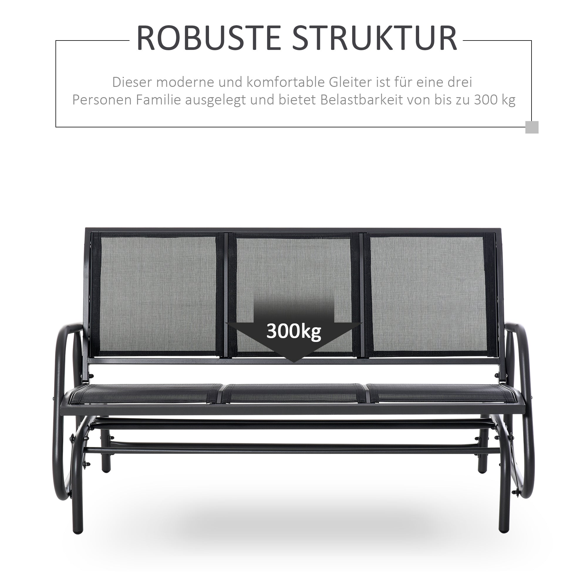 Outsunny 3-Sitzer Schaukelstuhl Gartenbank mit Schaukelmechanismus Gartenschaukel Sitzbank aus Metall Parkbank bis 300 kg belastbar Gartenmöbel für Garten, Terrasse, 147 x 70 x 85 cm Dunkelgrau