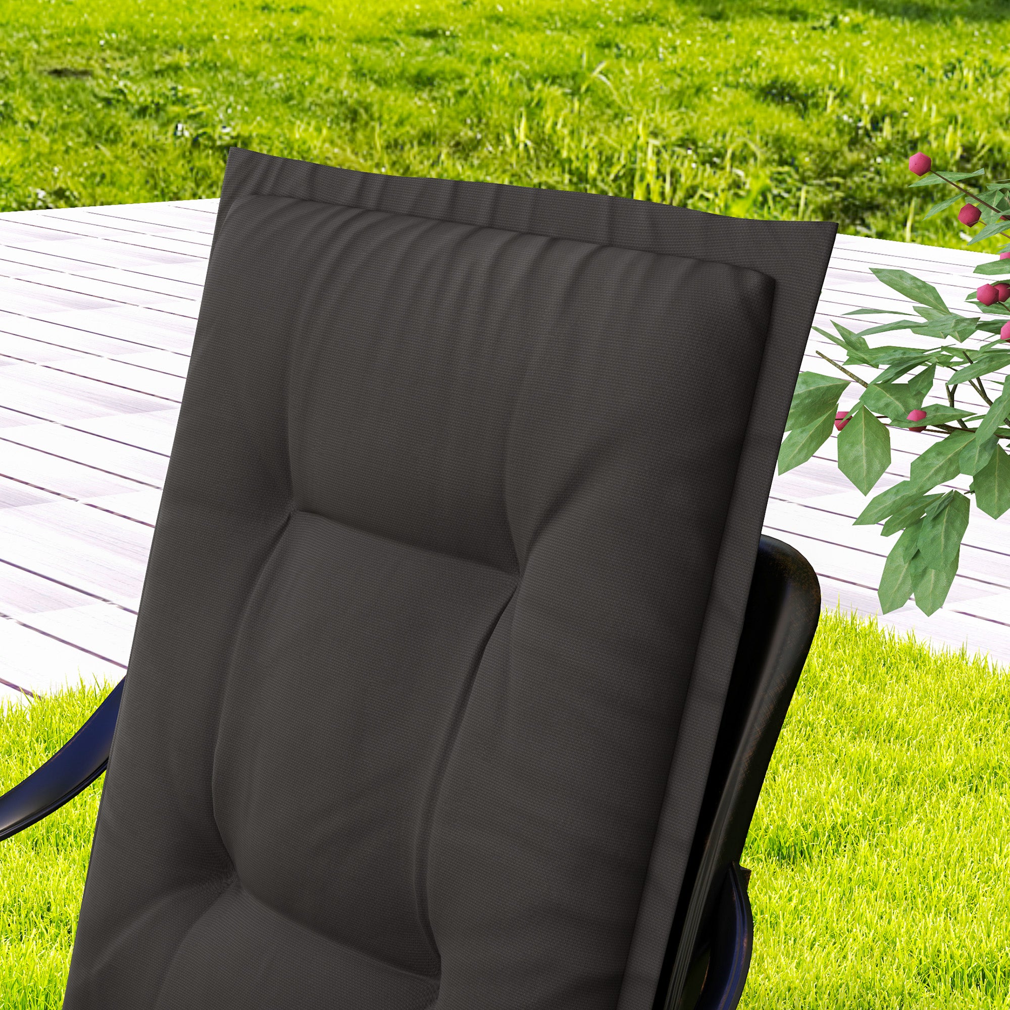 Outsunny 4er Set Sitzkissen 108 x 50 x 5 cm Stuhlkissen mit Bändern, Outdoor Indoor Sitzauflage Dunkelgrau
