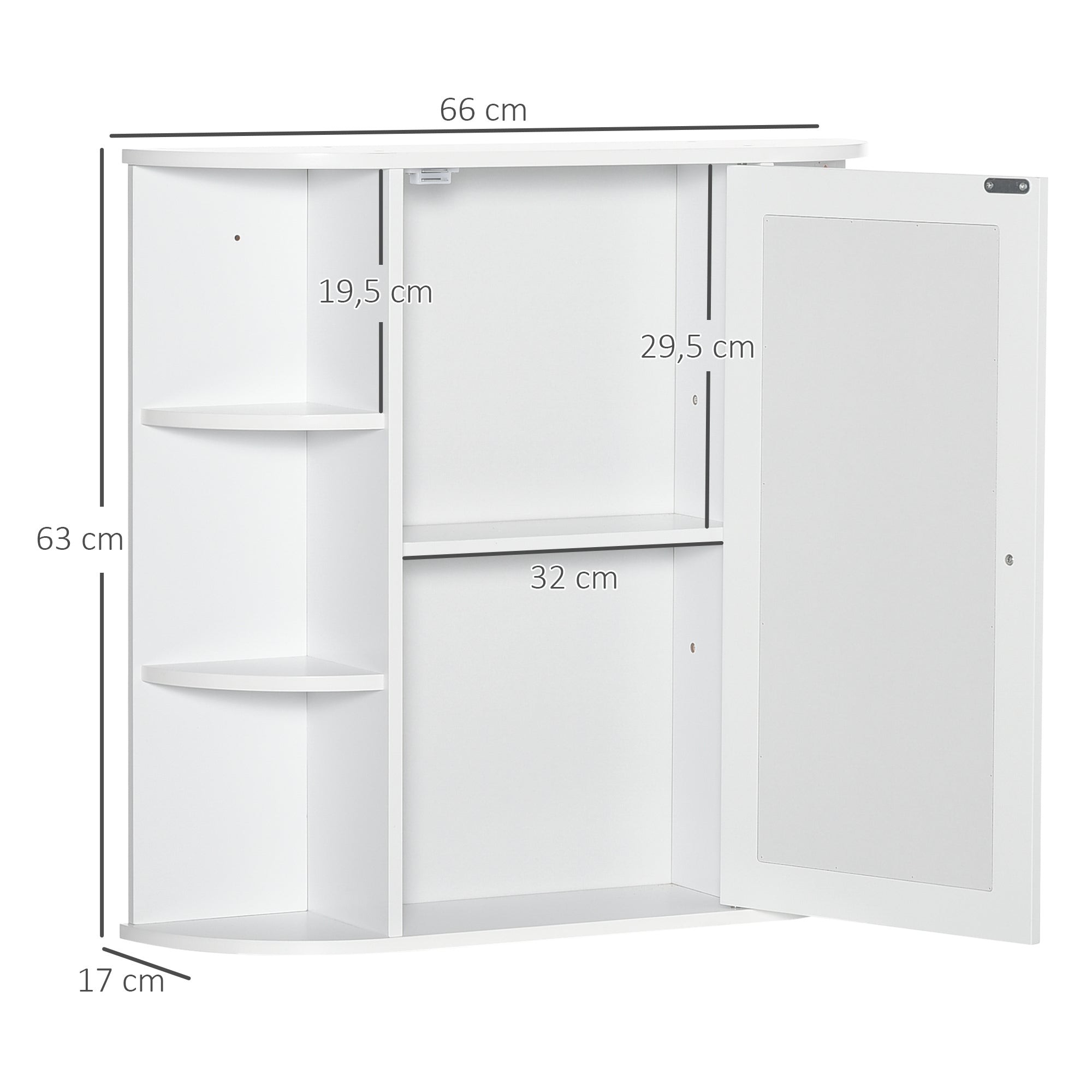 HOMCOM Spiegelschrank Badschrank Badezimmerschrank, 8 Fächer, Spiegeltüren, wasserbeständig, 66 cm x 17 cm x 63 cm, Weiß