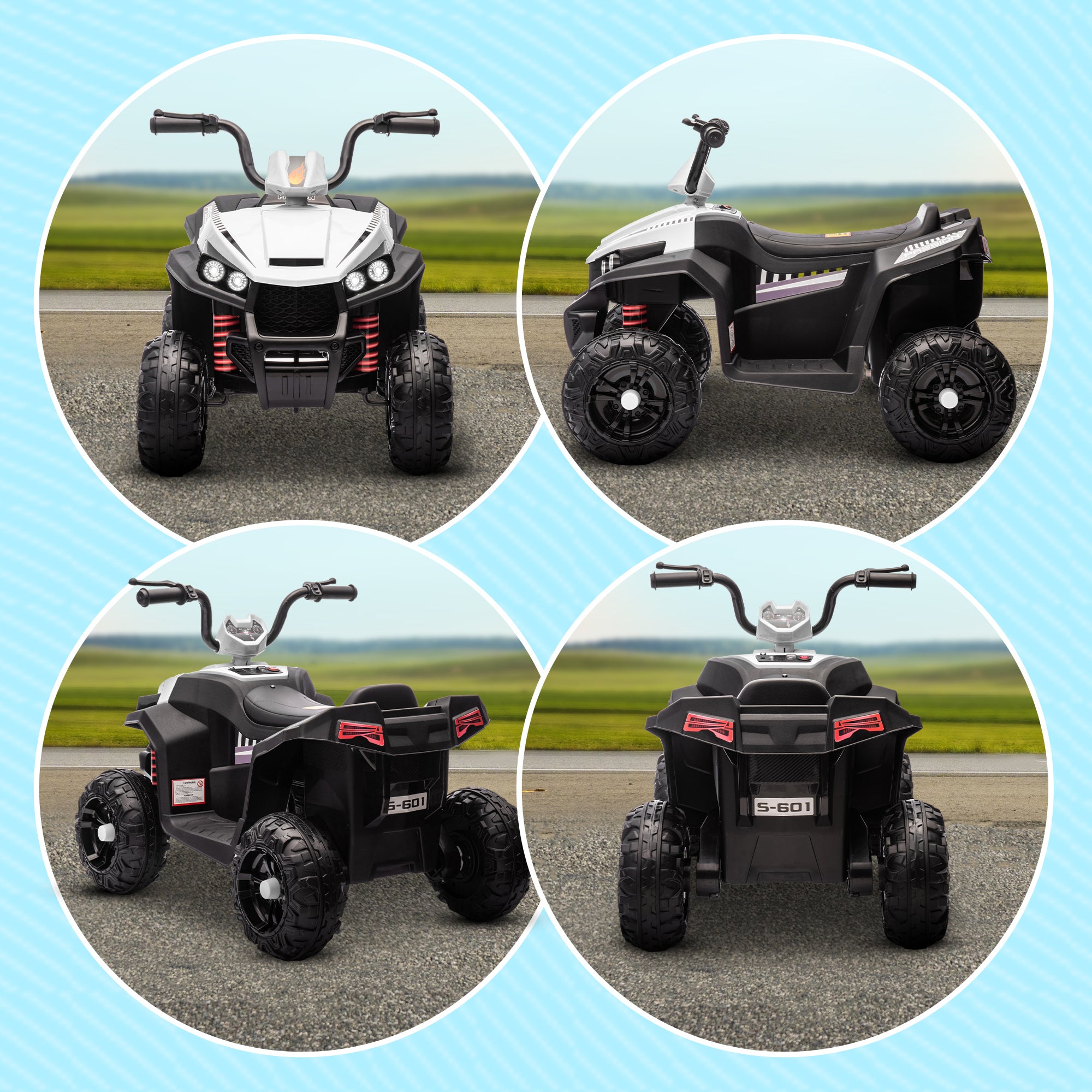 AIYAPLAY Elektro-Kinderquad, Licht & Musik, Federung, 5 km/h, 50 Min. Fahrzeit, für 3-5 Jahre, Weiß