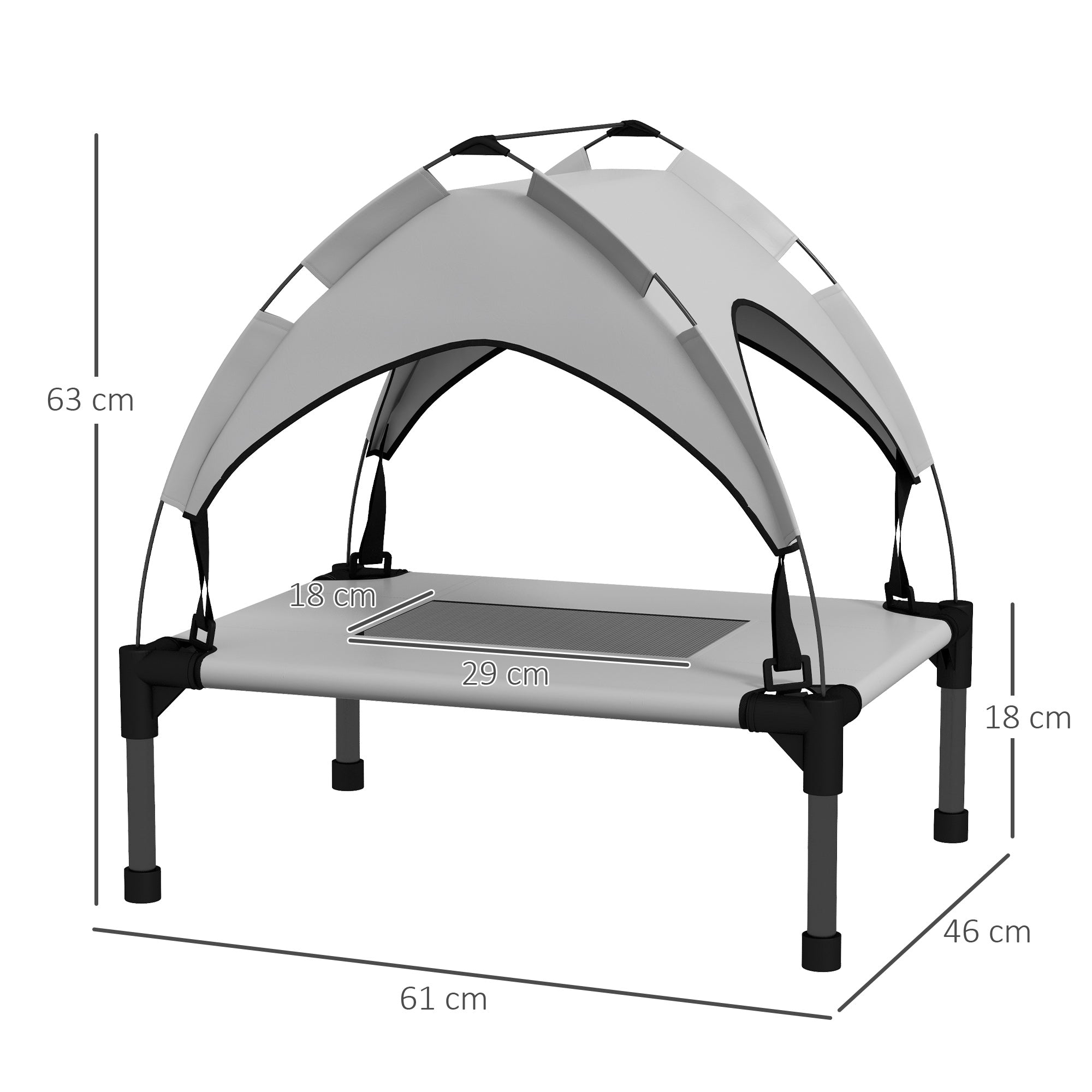 PawHut Hundebett mit Dach, Outdoor, tragbar, wasserabweisend, bis 30 kg, 61 x 46 x 63 cm, Hellgrau