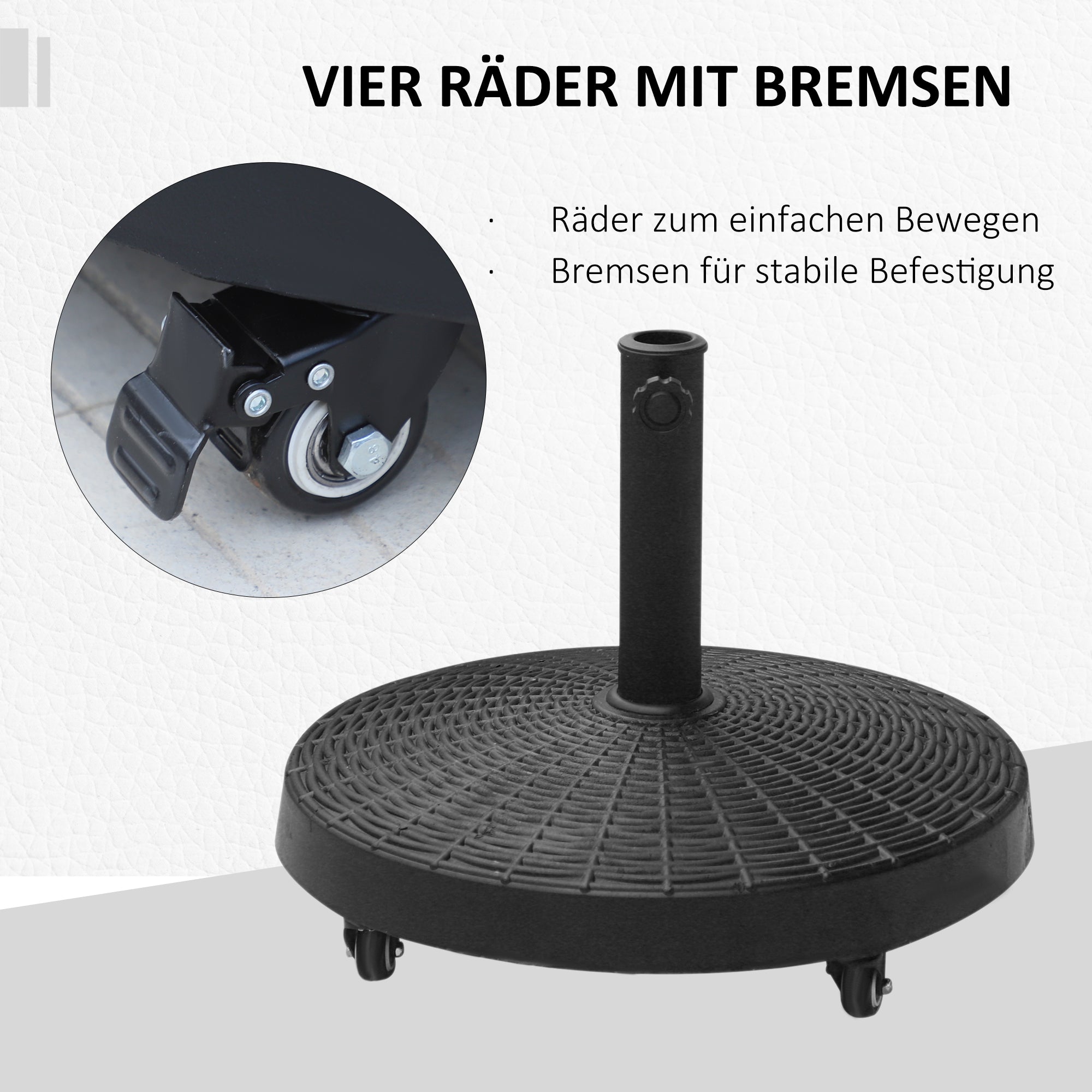 Outsunny Sonnenschirmständer 25kg Schirmständer mit Rollen rund Rattanoptik Ständer für Schirmstangen mit Ø38/48 mm Ständer für Garten, Balkon, Schwarz