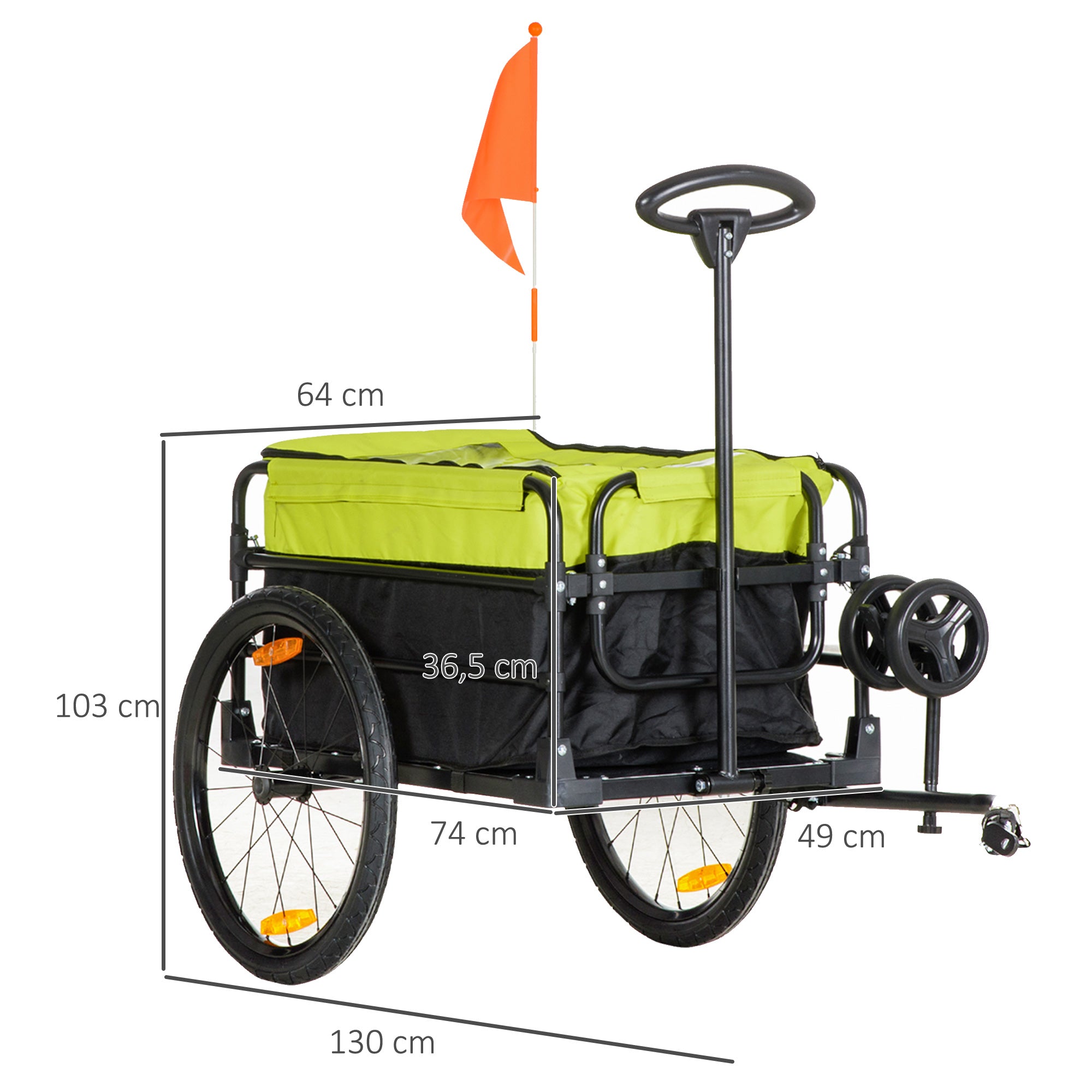HOMCOM Lastenanhänger Bollerwagen 130 x 64 x 103 cm Stahl Schwarz+Gelb