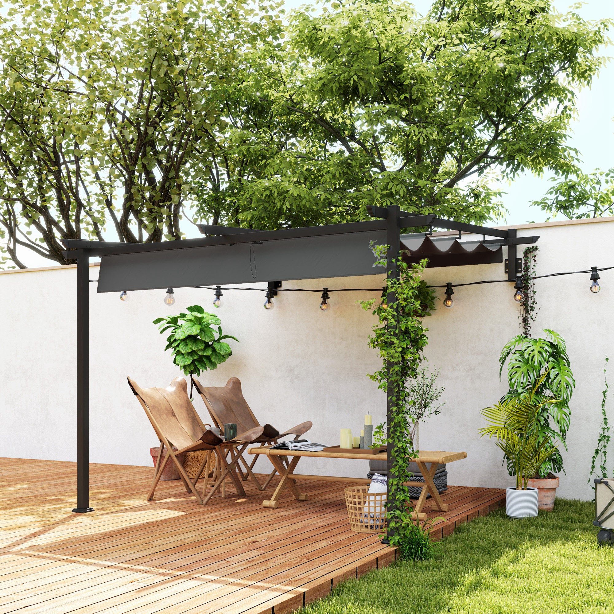 Outsunny Terrassendach 3x3 m Pergola aus Alu mit Schiebedach
