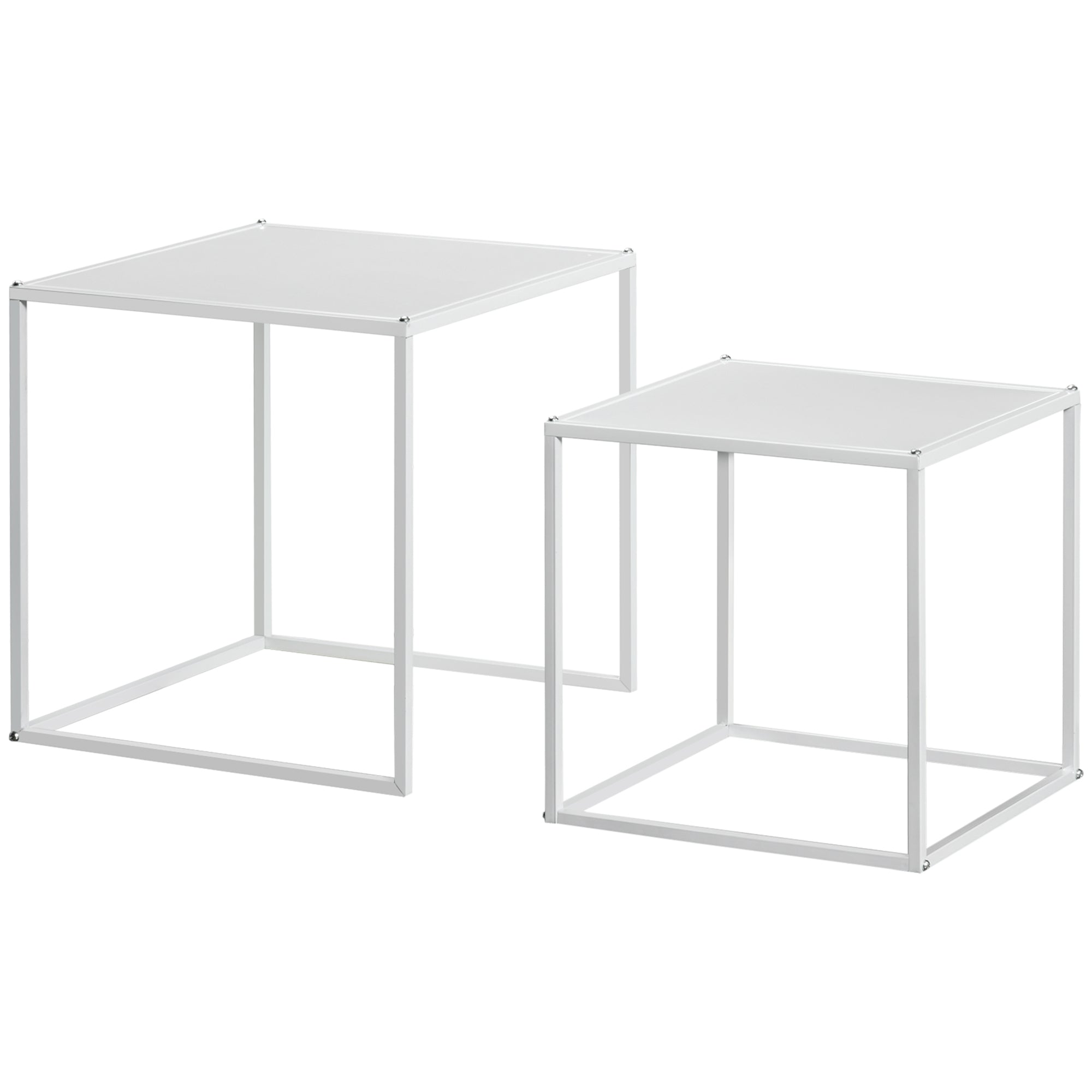 HOMCOM Beistelltisch-Set, moderne Satztische, platzsparend, stabiler Stahlrahmen, Weiß