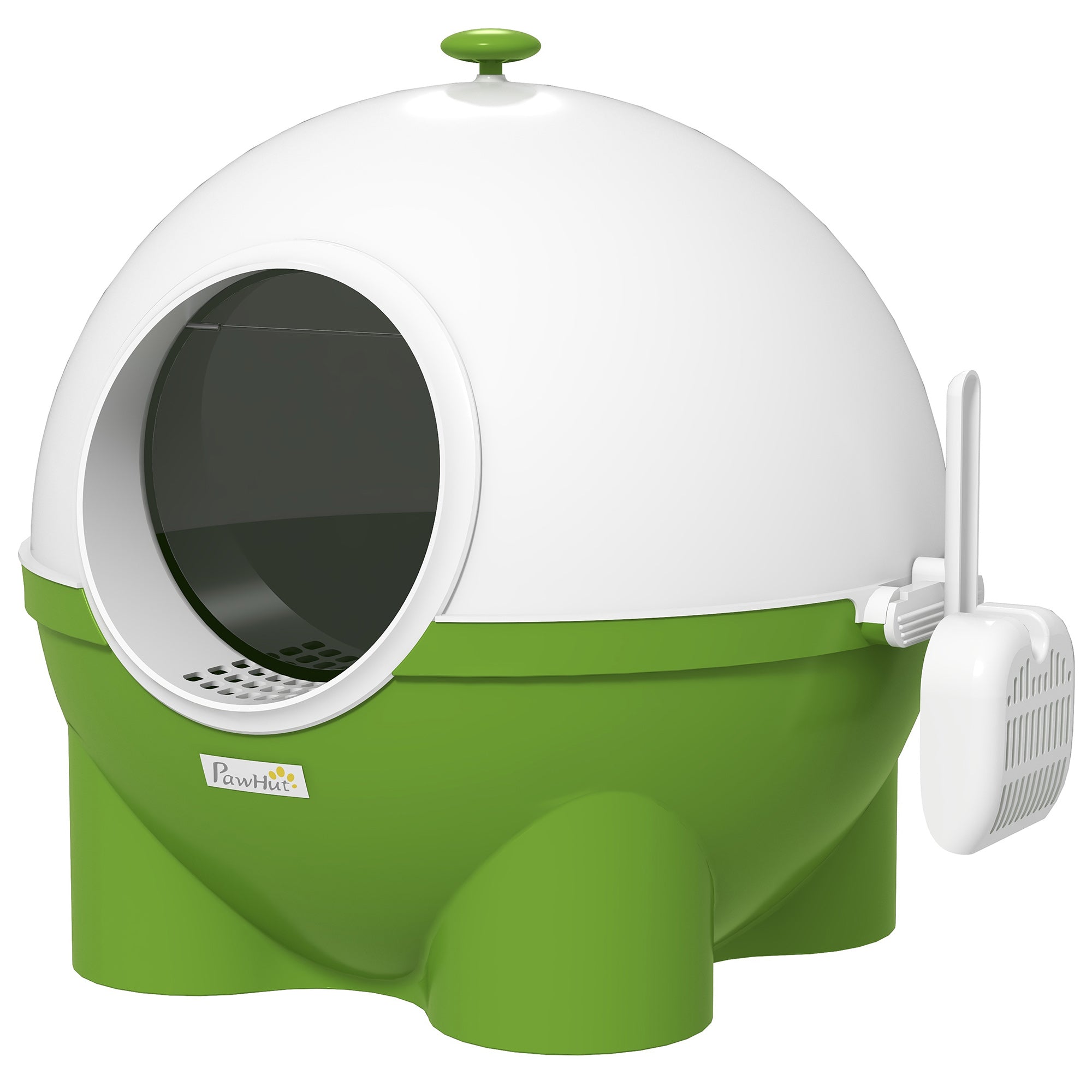 PawHut Katzentoilette mit Sieb, inkl. Schaufel, niedliches Design; Grün + Weiß