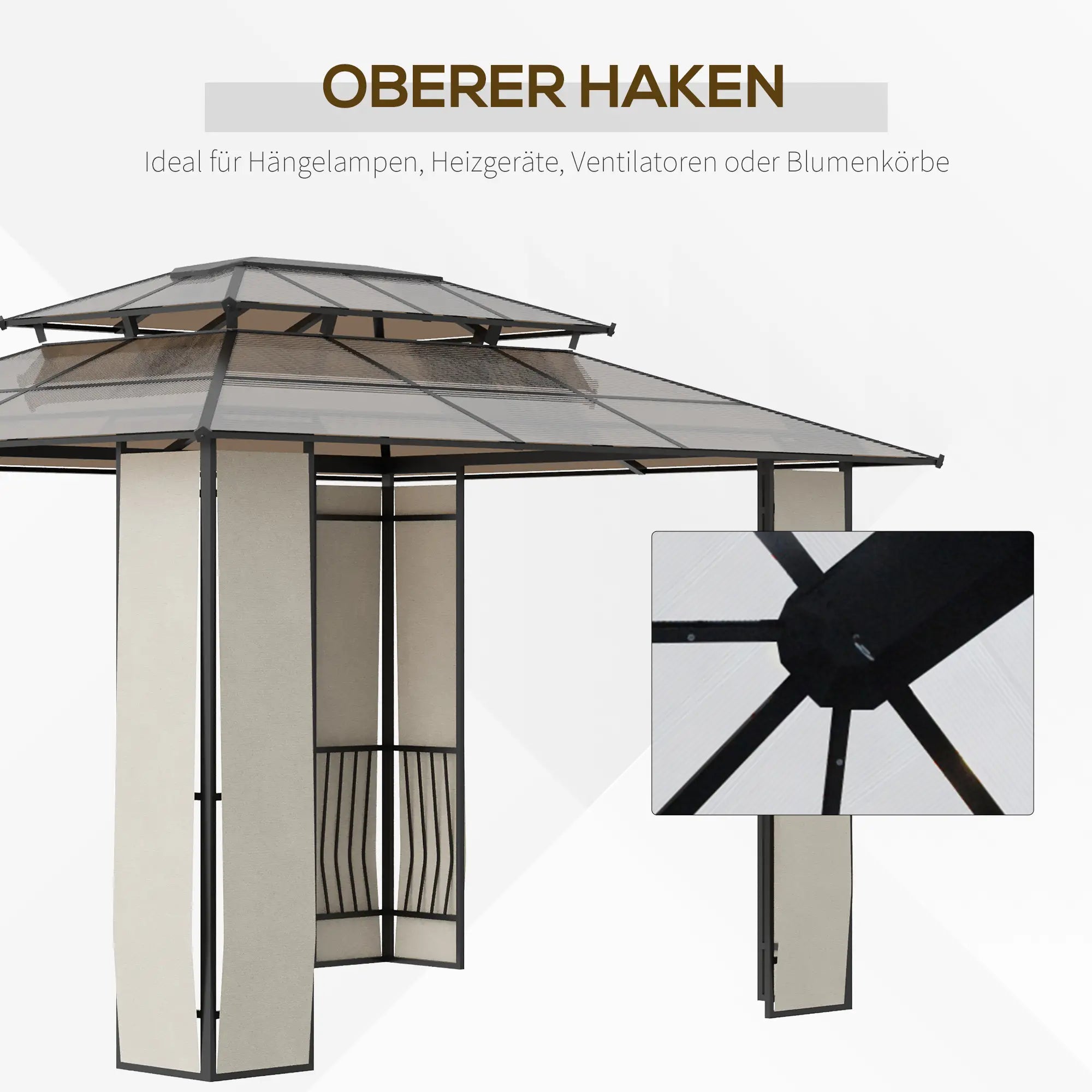Outsunny Gartenpavillon Polycarbonat-Dach UV-Schutz Outdoor