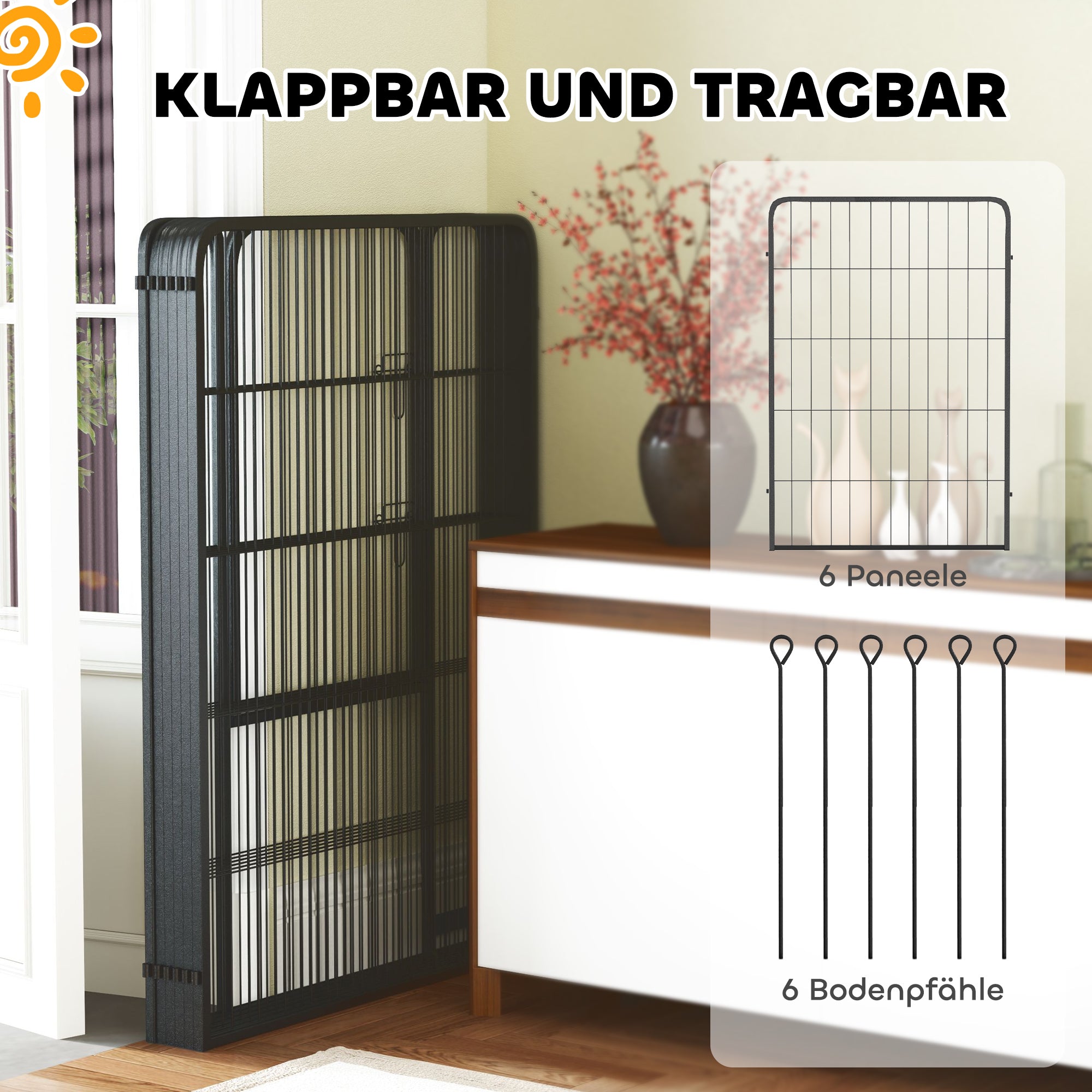 PawHut Laufstall für Hunde mit 6 Paneelen, robust, mit sicherer Tür, für drinnen und draußen, für Garten, Camping, 100 cm hoch
