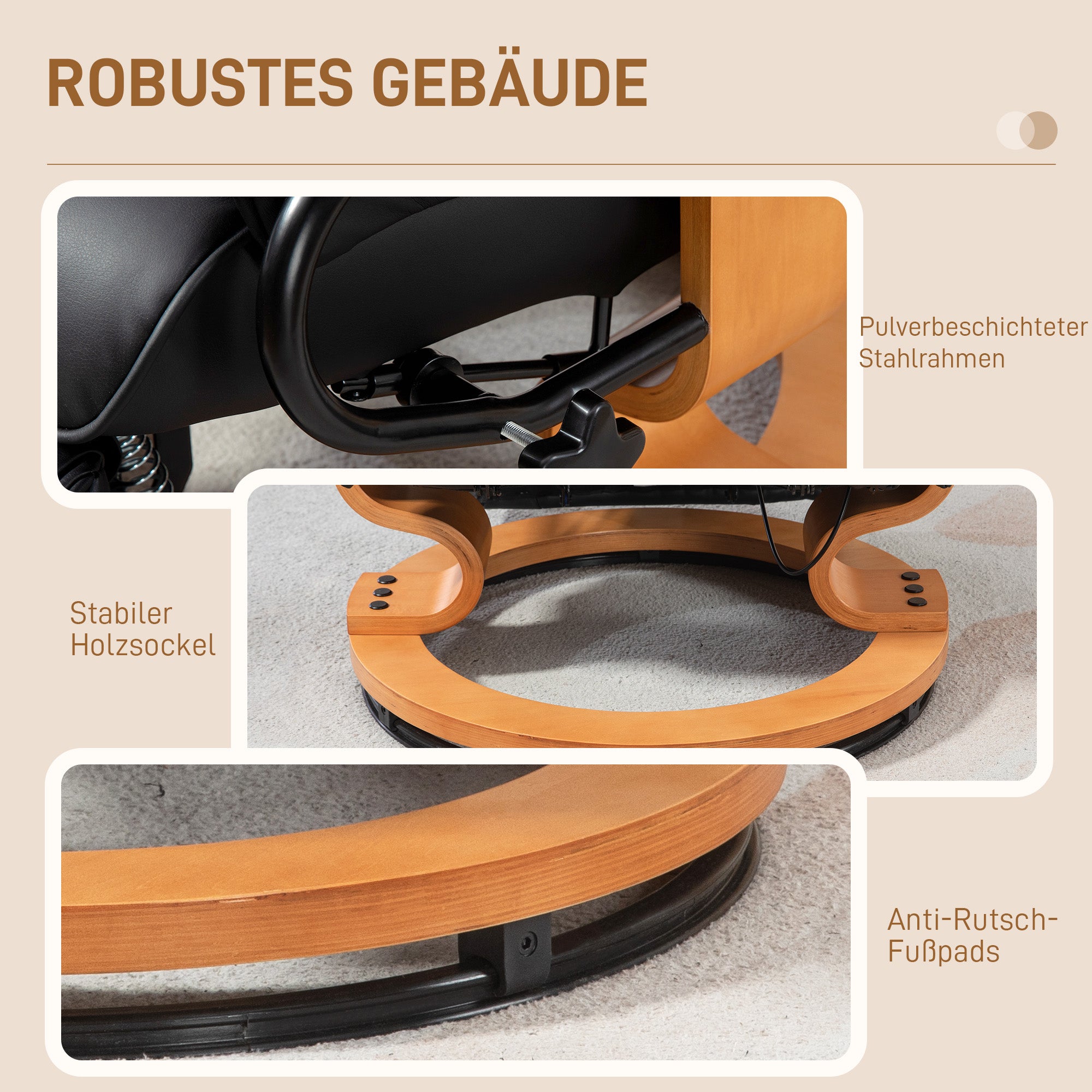 HOMCOM Relaxsessel mit Liegefunktion, drehbar, bis 150 kg, Kunstlederbezug, Stahlrahmen, Schwarz