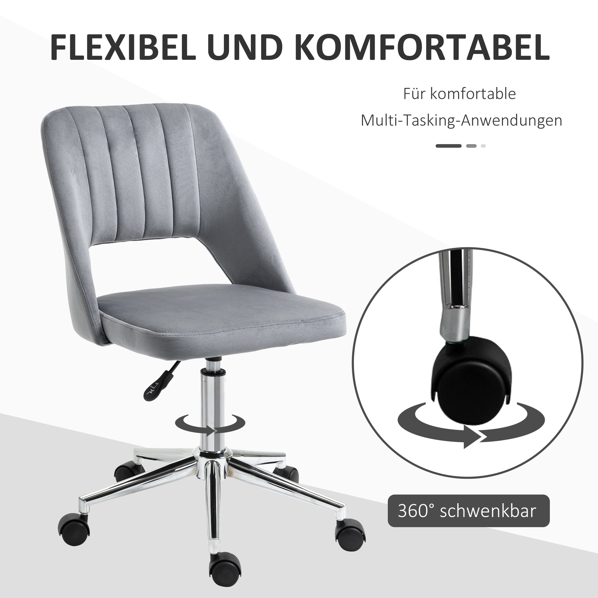 Vinsetto Höhenverstellbarer Schreibtischstuhl mit Rollen, 360° drehbar, Jakobsmuschel-Form, Schaumstoff, 49 x 60 x 79-91 cm, Dunkelgrau
