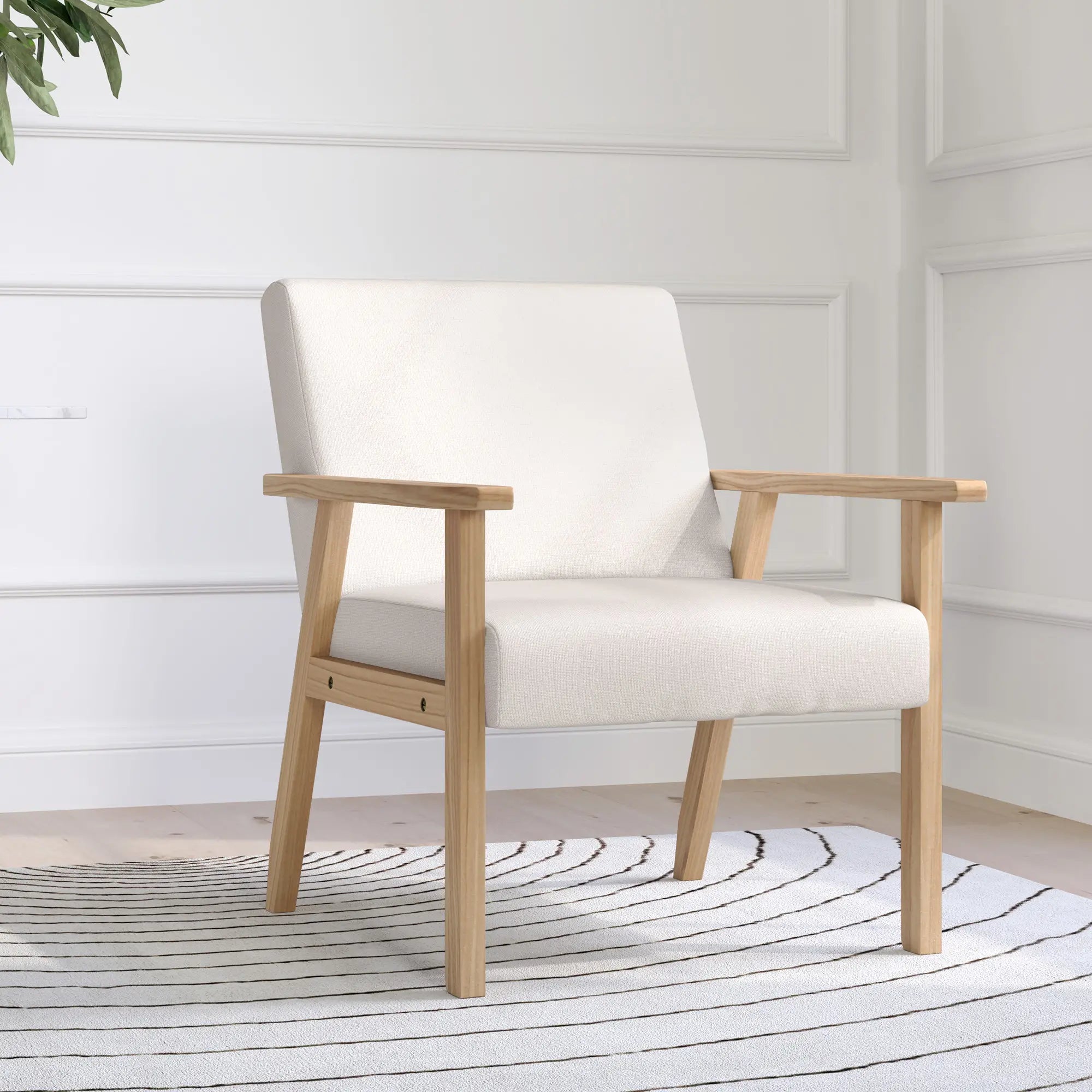 HOMCOM Polstersessel mit Armlehnen, Esszimmerstuhl in Leinenoptik, Massivholzrahmen, 64 x 70 x 72 cm, Creme