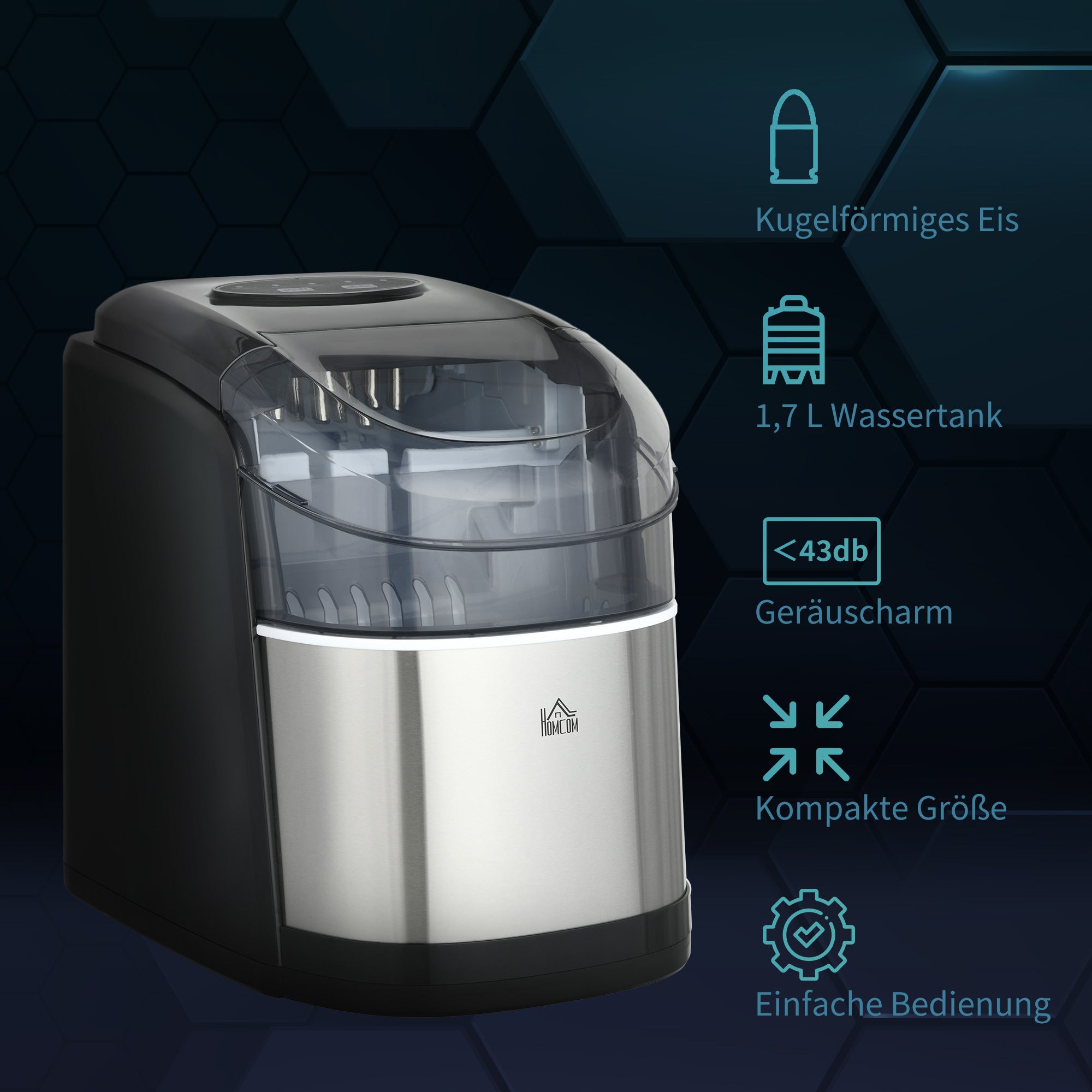 HOMCOM Eiswürfelmaschine Eiswürfelspender, Ice-Maker, 12kg/Tag, 9 Stück/ 6-12Minuten, Silber