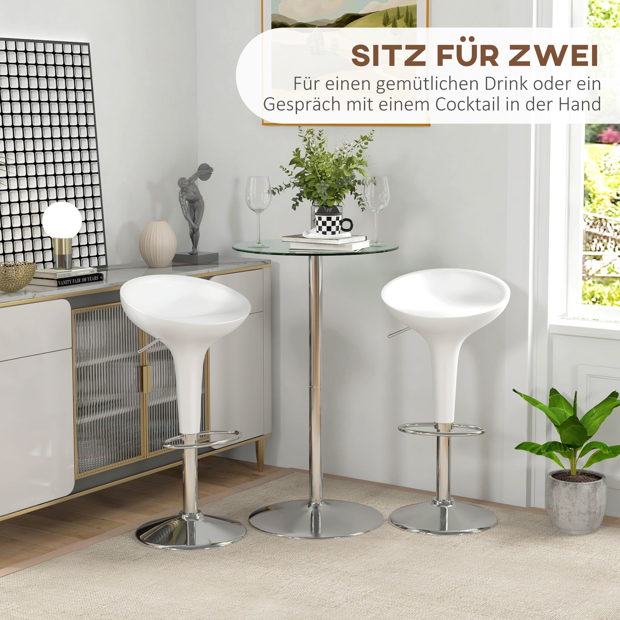 HOMCOM Bartisch Stehtisch, Runder Tisch, gehärtet Glasplatte, modernes Design, 60 x 60 x 102 cm, Silber