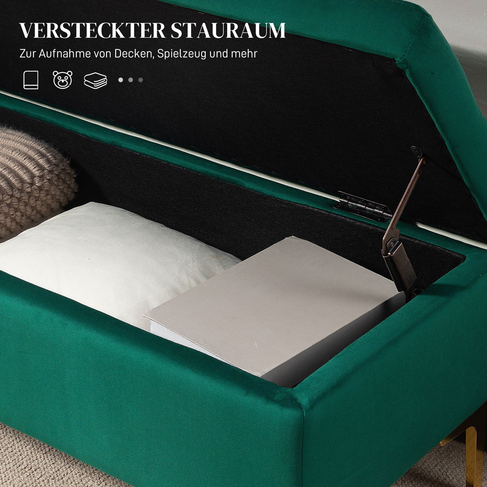 HOMCOM Sitzbank mit Stauraum, belastbar bis 120kg, 120x44x44,5cm, Grün