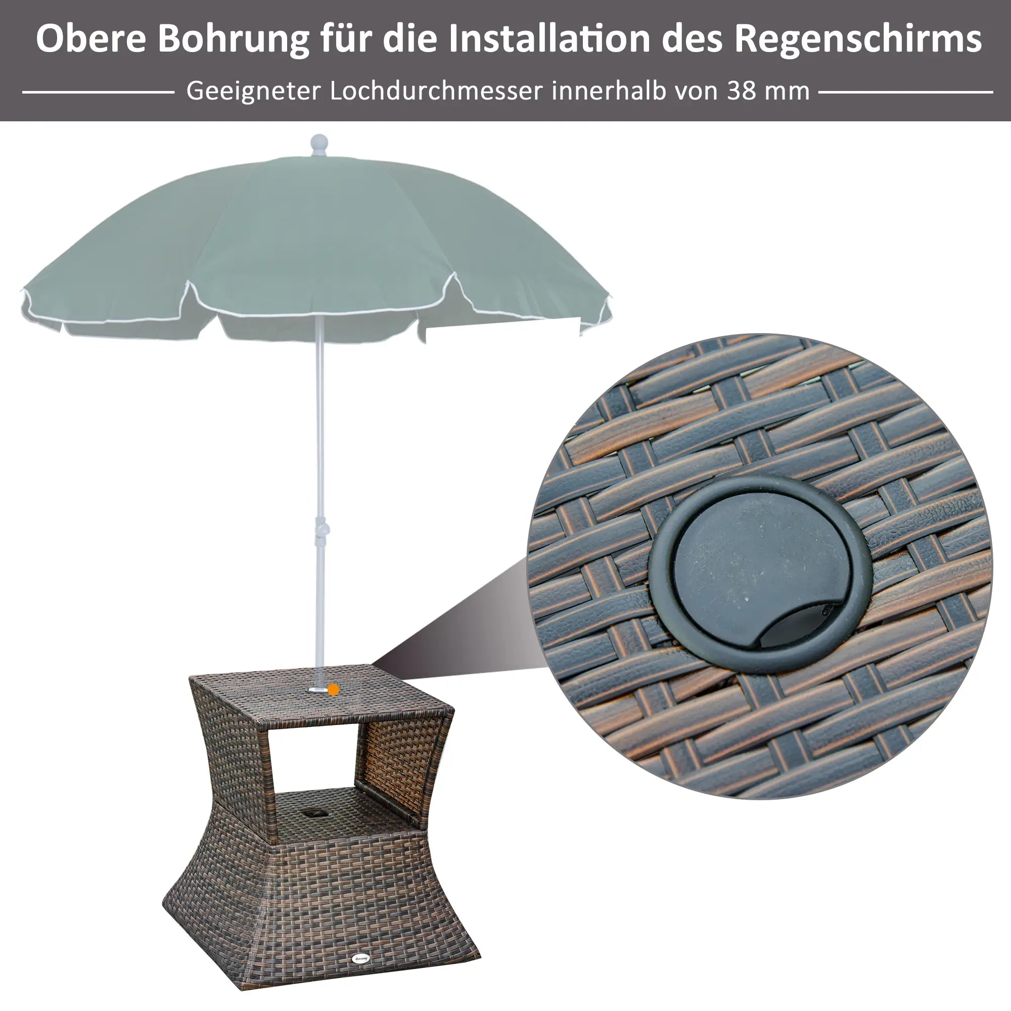 Outsunny Gartentisch Beistelltisch mit Schirmständer Polyrattan Braun