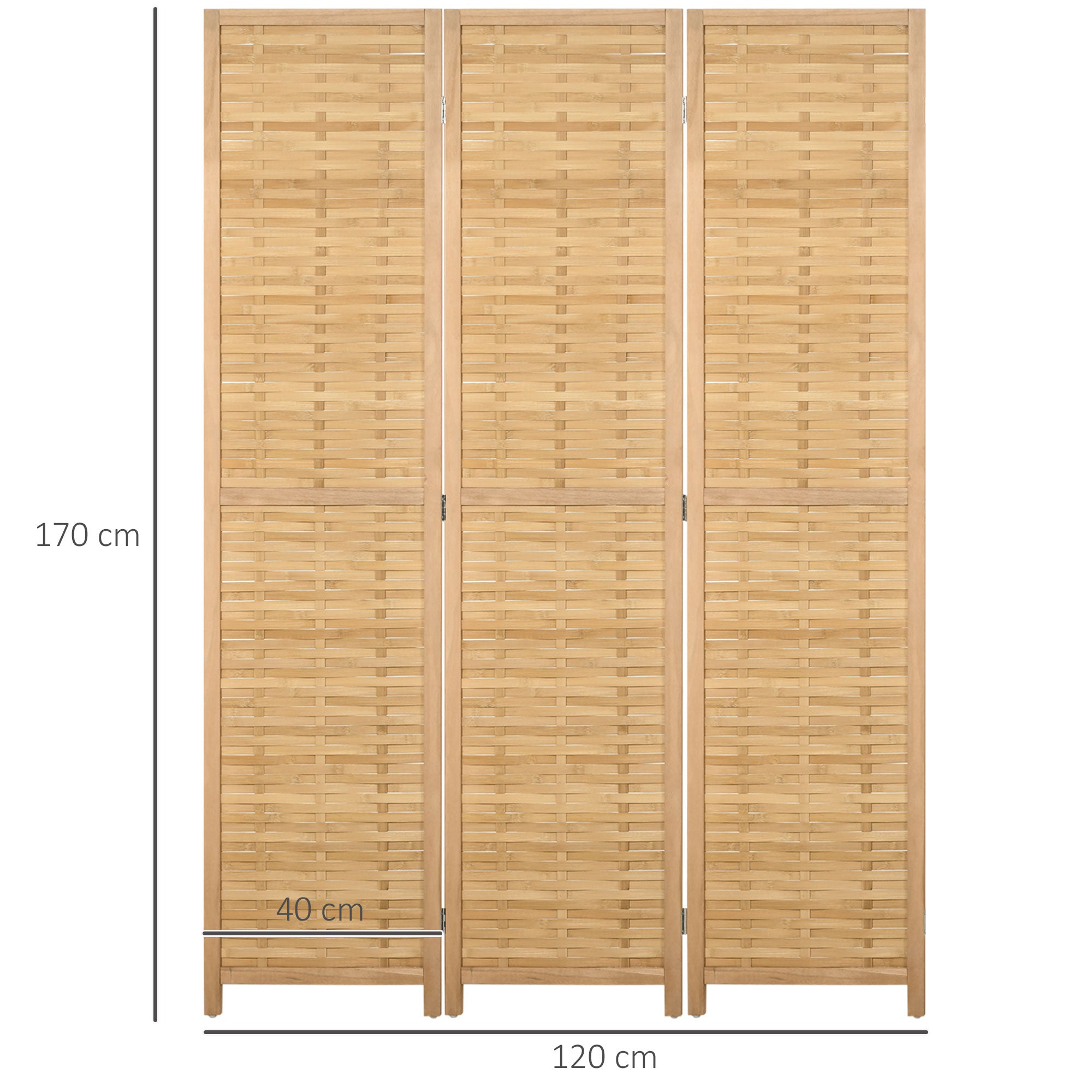HOMCOM Raumteiler Klappbare Trennwand Sichtschutz, Bambus, 3-teilig, 120 cm x 170 cm x 1,8 cm, Natur