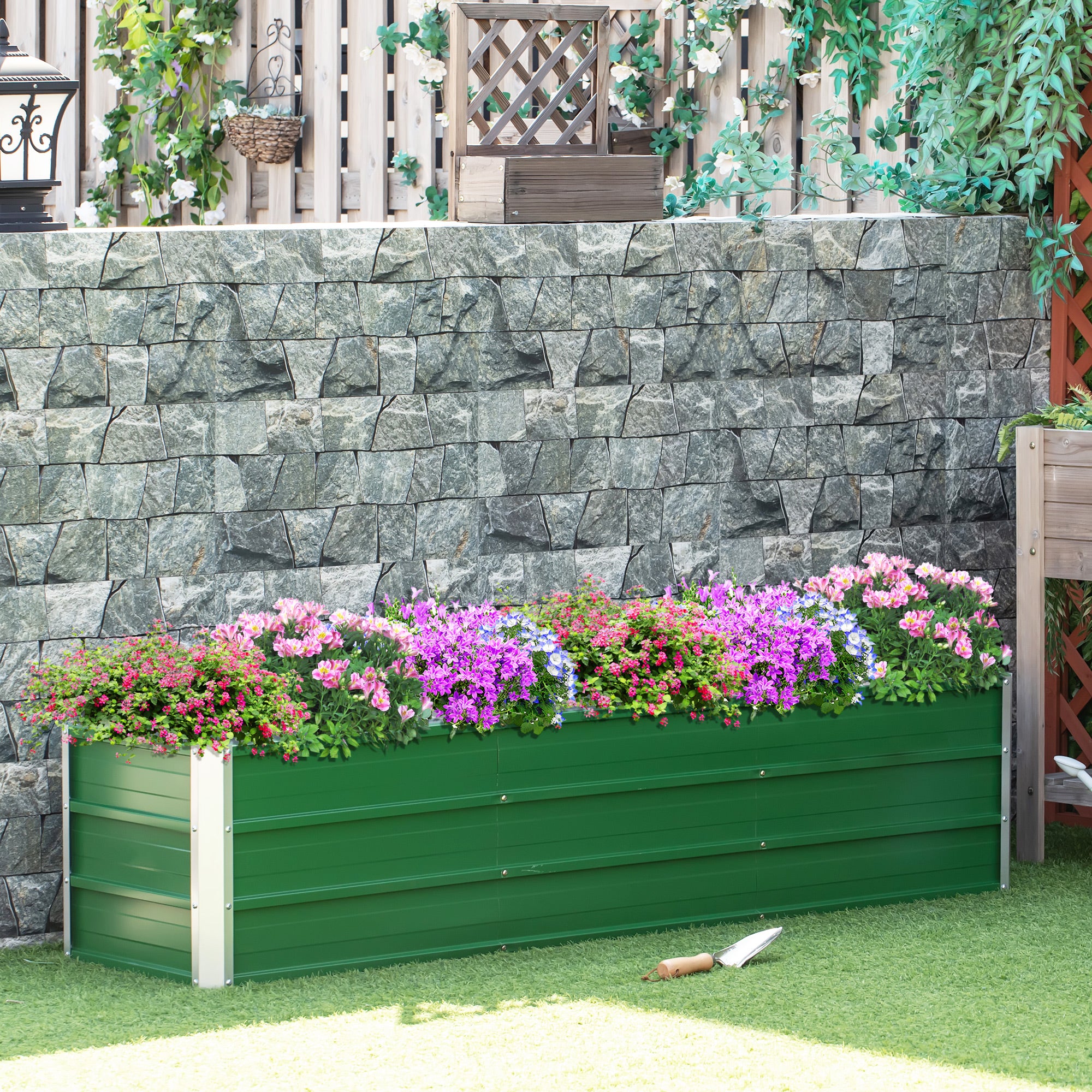 Outsunny Hochbeet Stahl Grün 183×47×40?cm