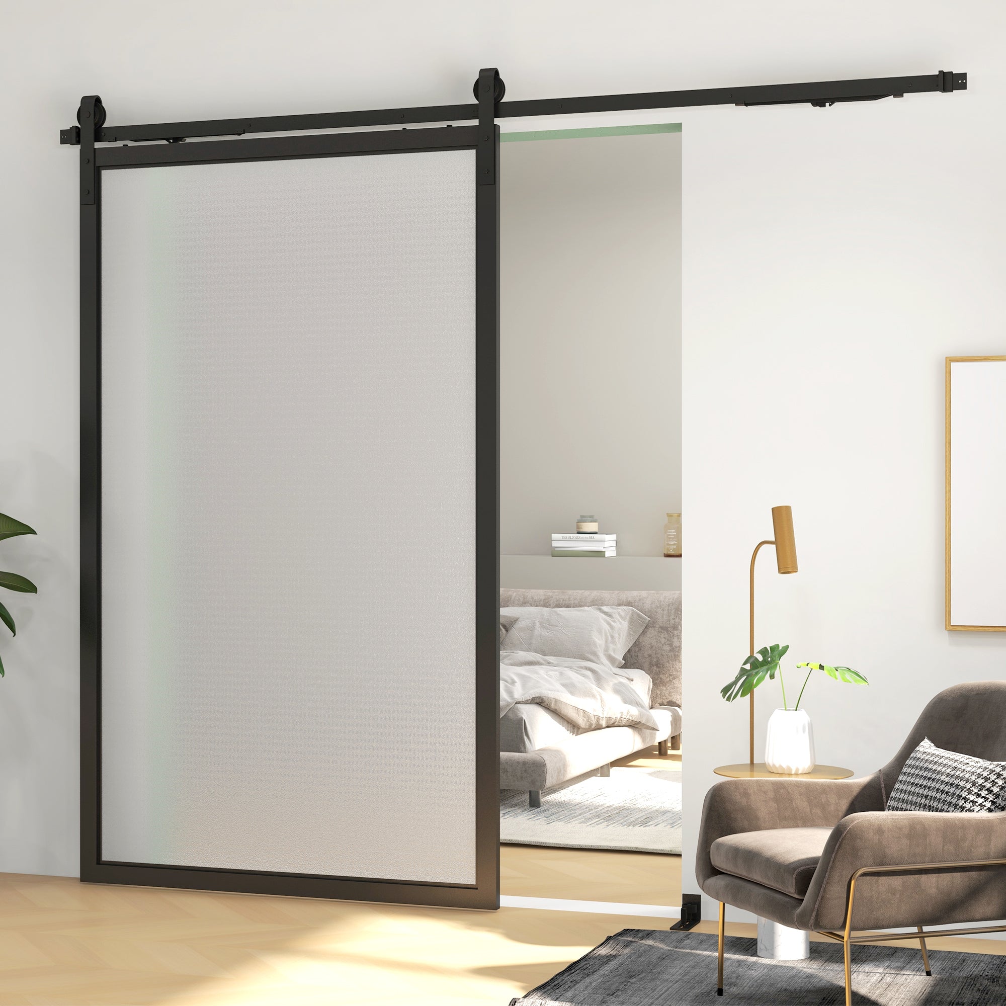HOMCOM Schiebetür-Bausatz, leise & leichtgängig, für Holz- & Zementwände, 244cm, Stahl, Schwarz