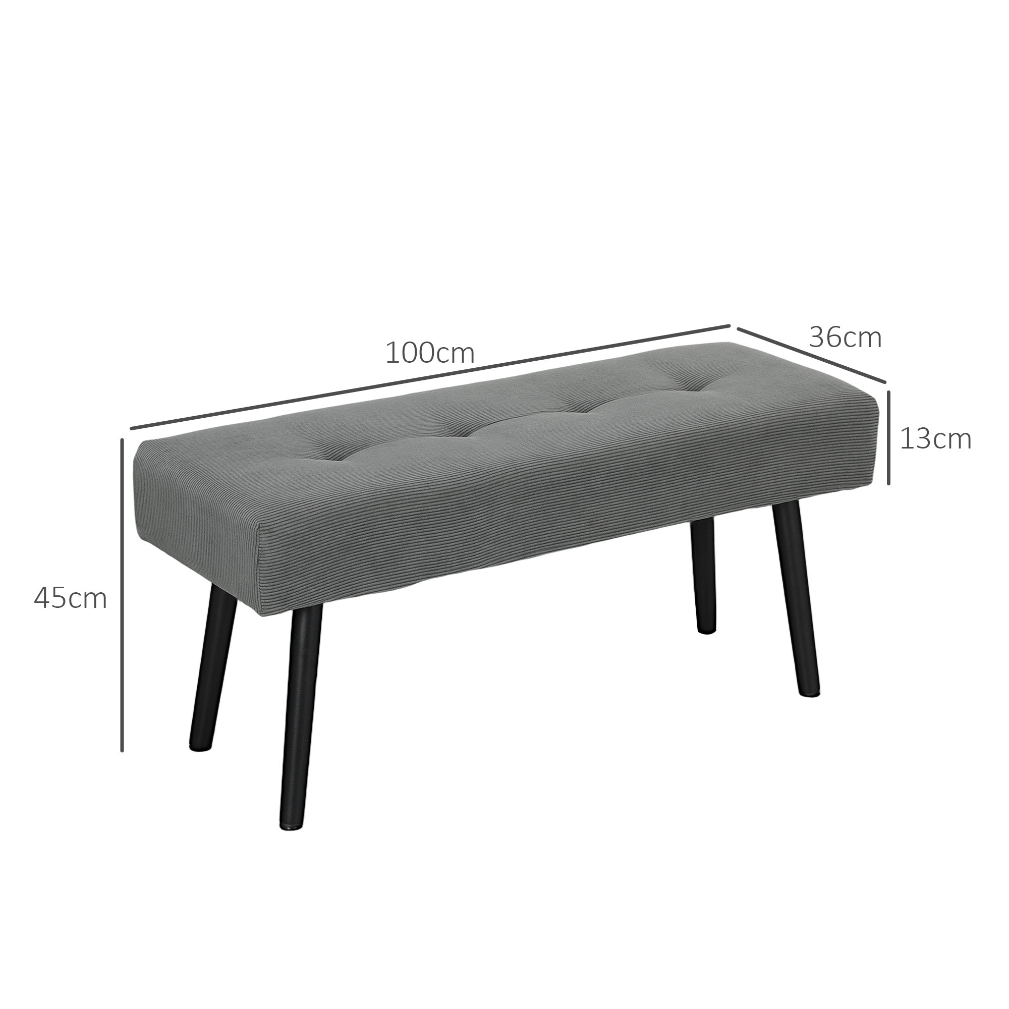 HOMCOM Sitzbank Polsterbank mit Cordbezug, Bettbank mit Metallbeine, Schuhbank 100 x 36 x 45 cm Grau