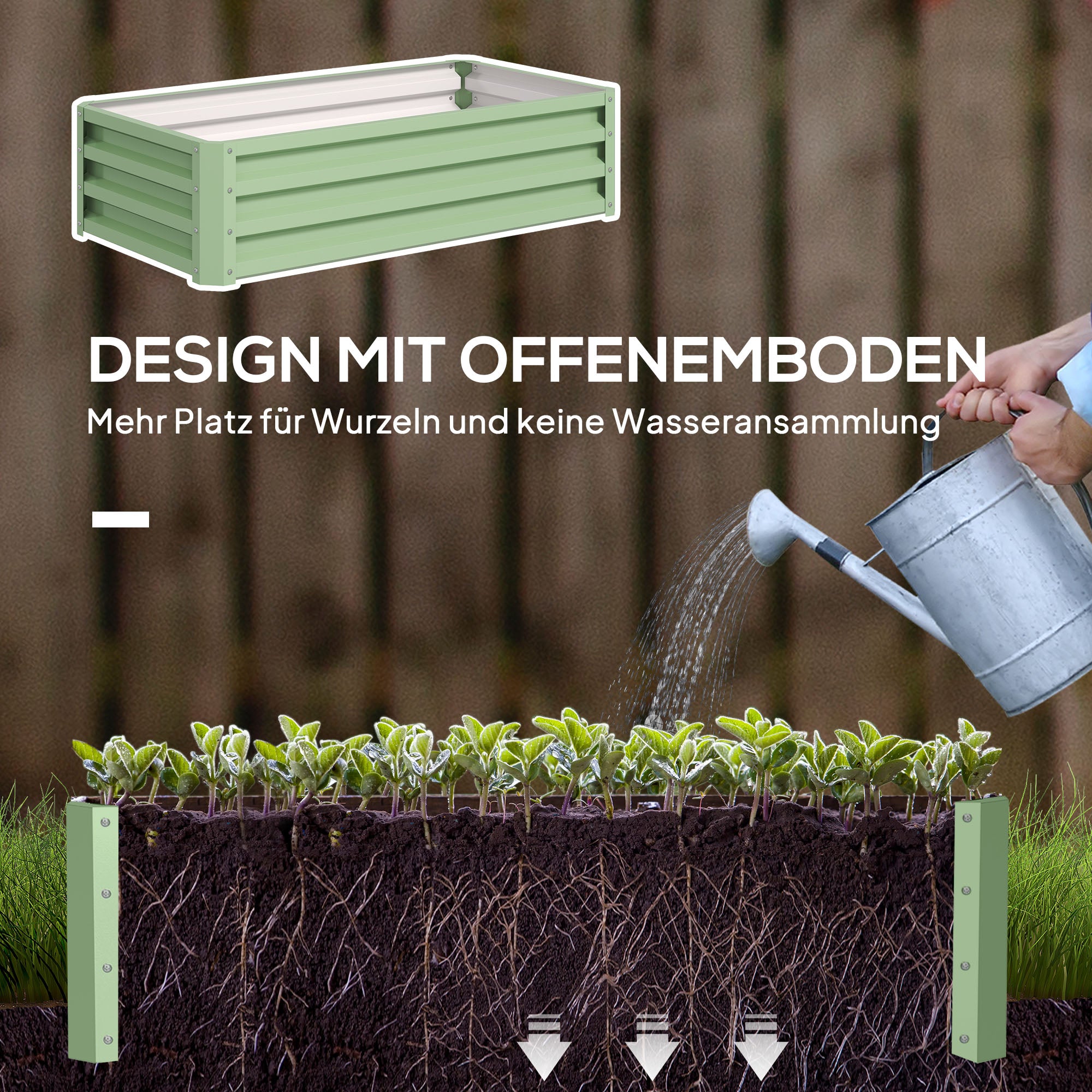 Outsunny Hochbeet Pflanzkasten, wetterbeständig, offener Boden, verzinkter Stahl, 120 cm x 60 cm x 30,5 cm, Grün