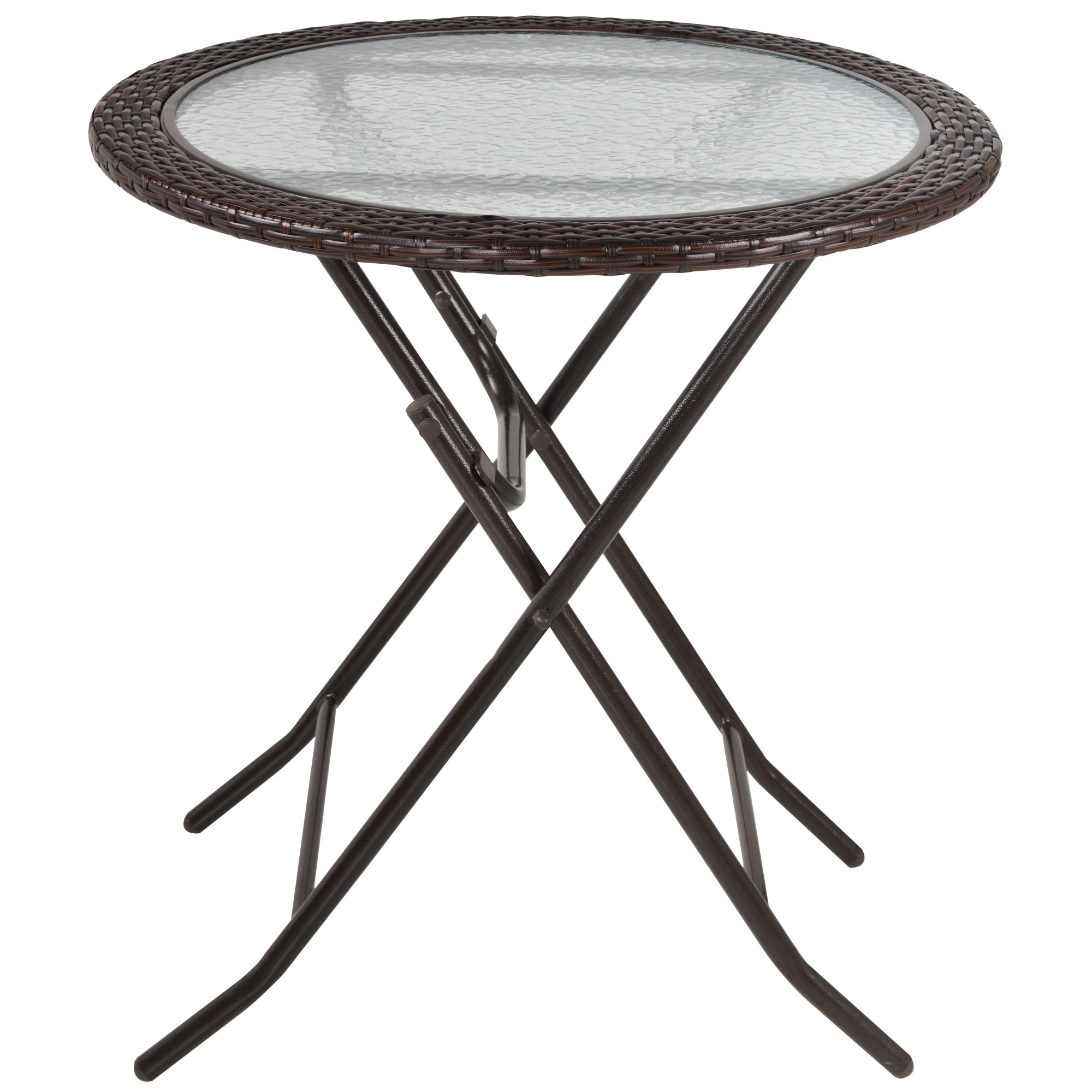 Outsunny Gartentisch, klappbar, Hartglastischplatte, Stahlrahmen, Rattan-Dekor, braun, 68 x 68 x 73 cm