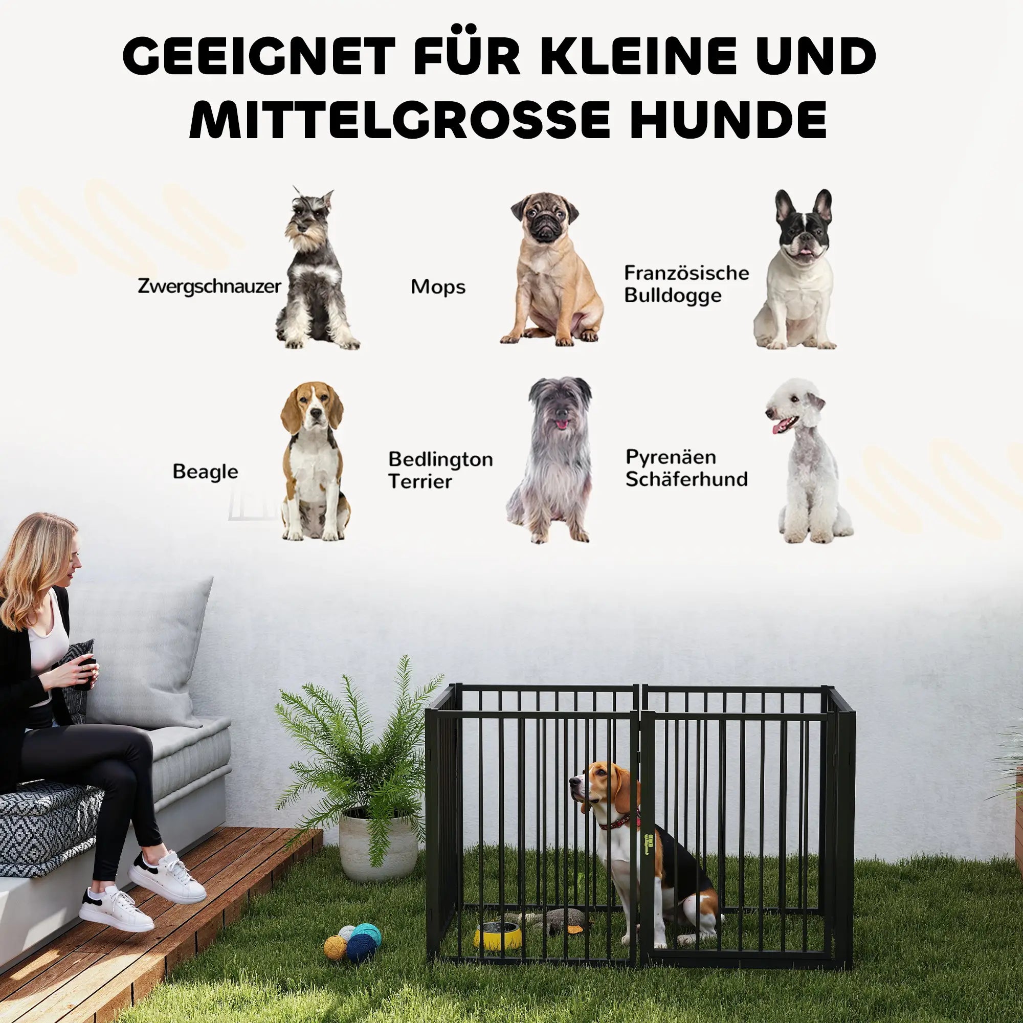 PawHut Welpenauslauf 76?cm 8-teilig mit Tür Schwarz