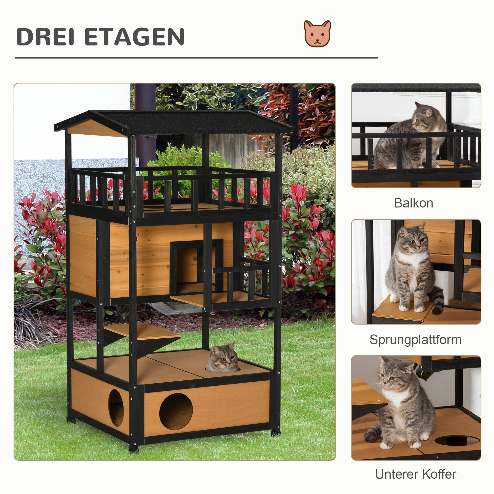 PawHut Katzenhaus Katzenhütte Outdoor Katzenhaus, wetterbeständig, 75,5 cm x 75 cm x 137 cm, Gelb