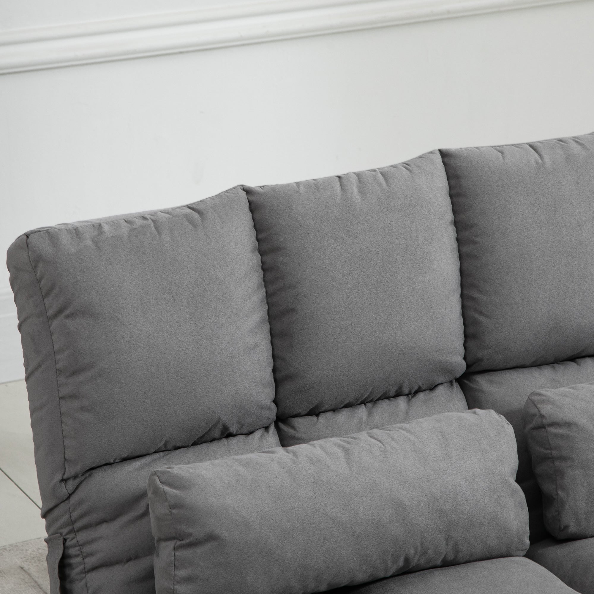 HOMCOM Bodenstuhl 2-in-1 Bodensessel Bett mit Rückenlehne 3 Positionen Verstellbare Sitzkissen Grau Samt Metall 102 x 73 x 60 cm