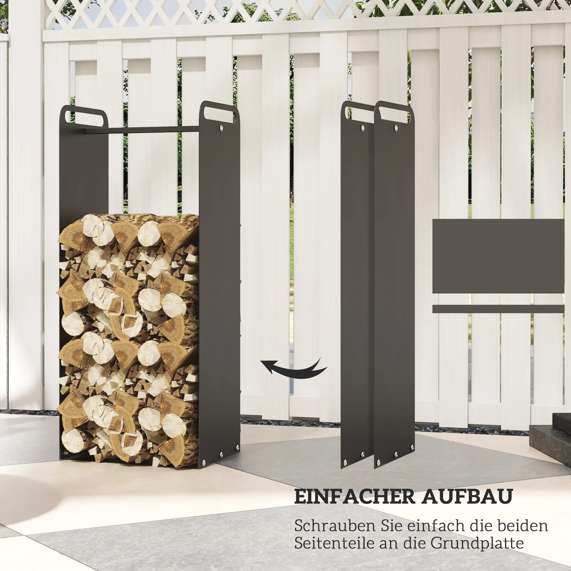Outsunny Feuerholzgestell, 2 Tragegriffe, Stahlrahmen, bis 30kg, 37x30x90cm, Schwarz
