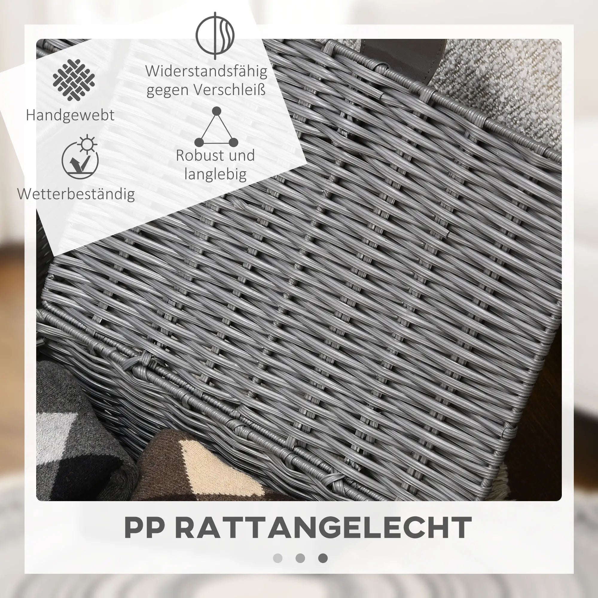 HOMCOM 3er-Set Aufbewahrungskörbe aus PE- Rattan, mit Verschluss, Tragegriffen, 35,5 cm x 28,5 cm x 18 cm, Grau