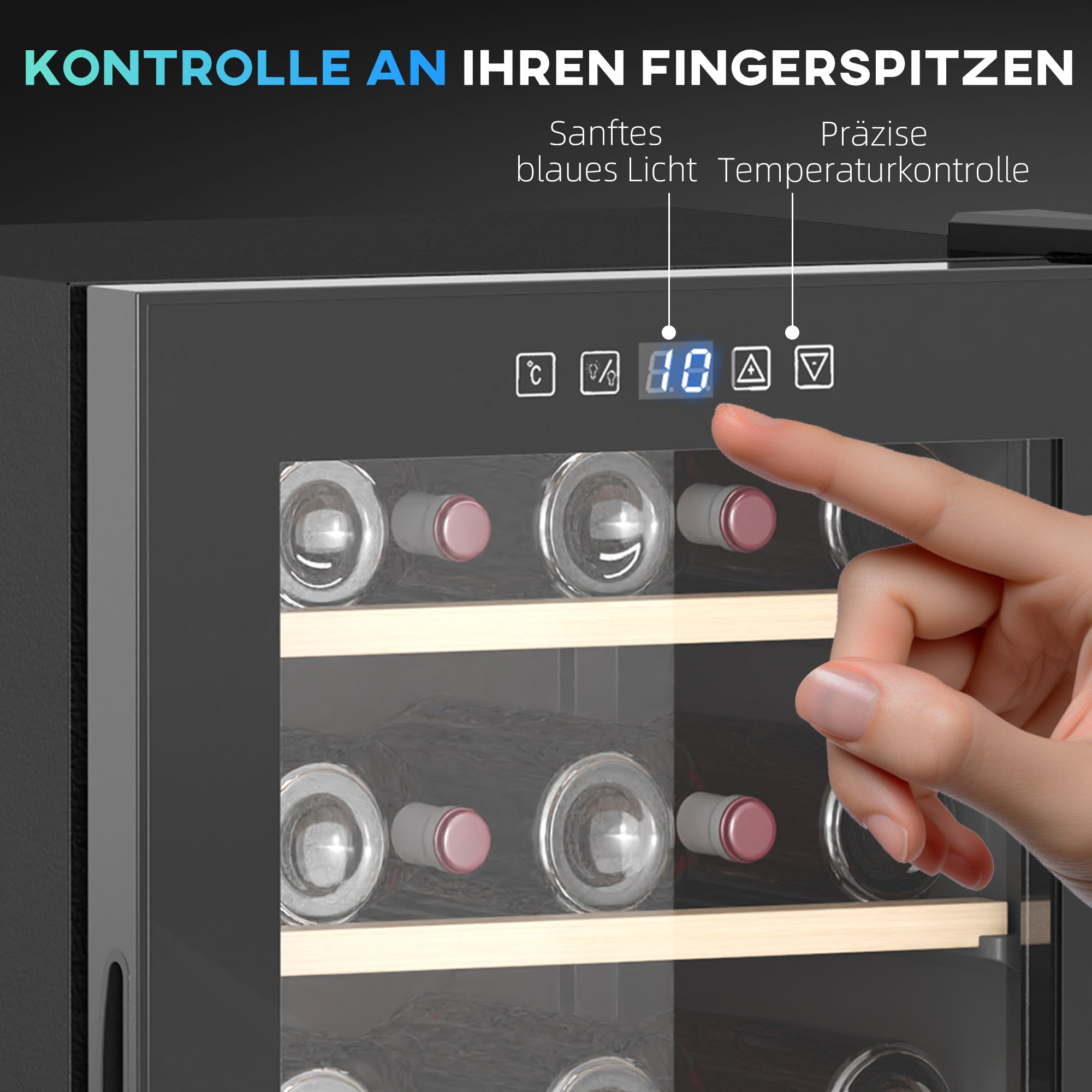 HOMCOM Weinkühlschrank für 41 Weinflaschen, 91 Liter Kapazität, Getränkekühlschrank mit LED-Anzeige, Touchscreen, Schwarz