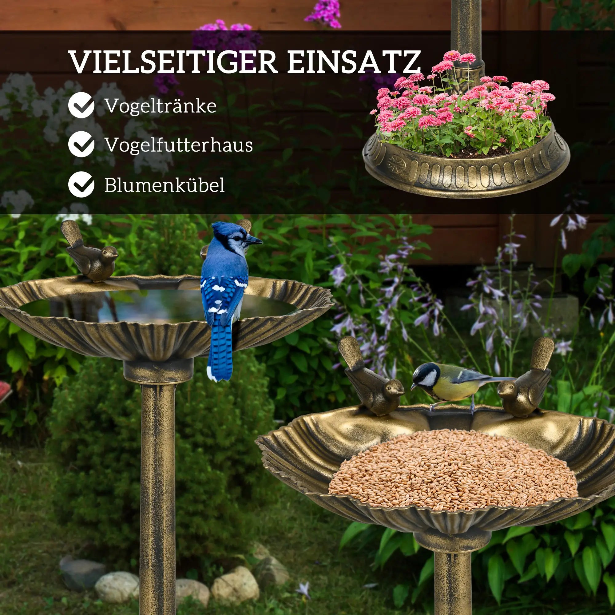 Outsunny Vogeltränke Vogelbad 2 Becken antiker Look Outdoor