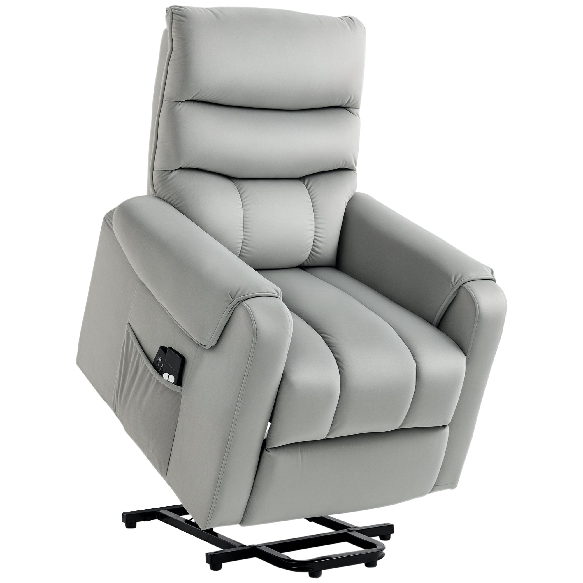 HOMCOM Aufstehhilfe Relaxsessel TV Sessel mit schlaffunktion elektrischer Fernsehsessel mit Liegefunktion Samtartiges Polyester Metall Schaumstoff Hellgrau 79 x 97 x 103 cm