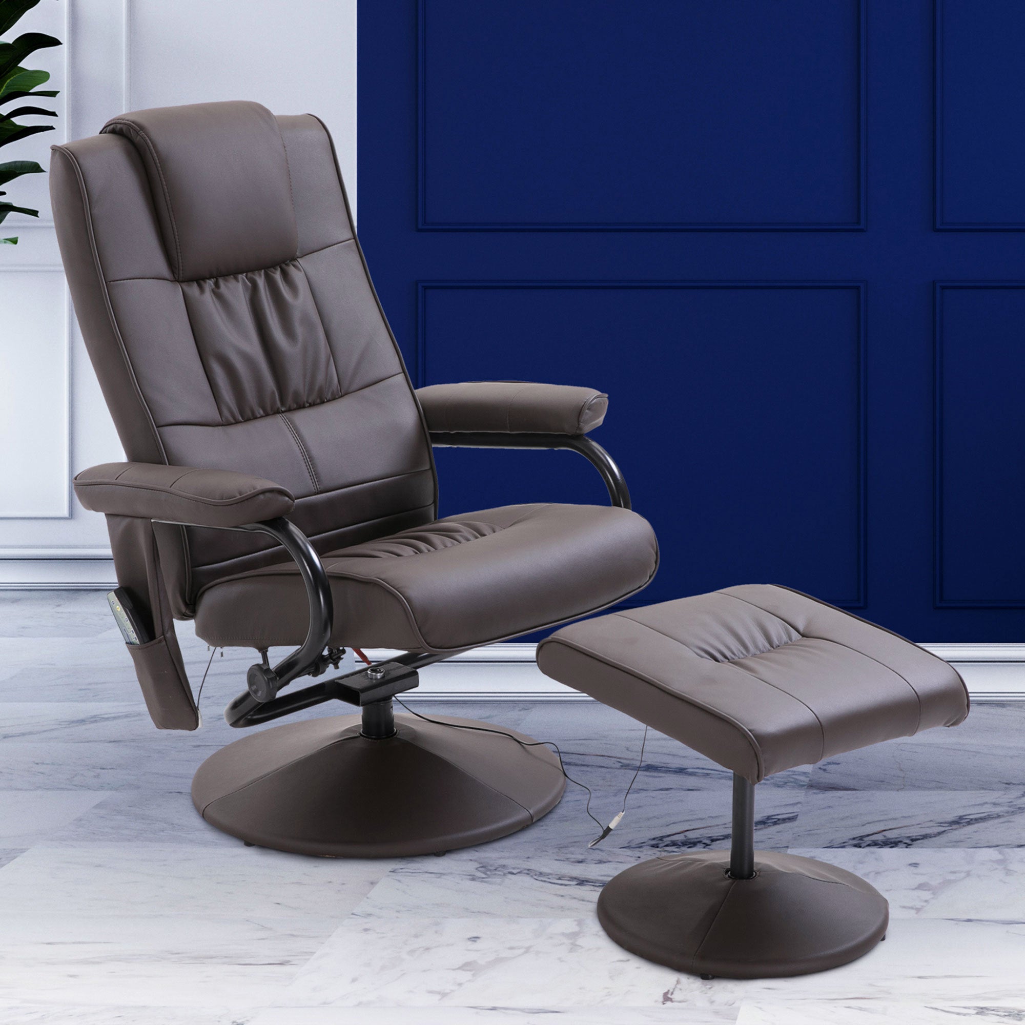 HOMCOM Massagesessel Relaxsessel, inkl. Fußhocker, 10 Vibrationspunkte, 1 Fernbedienung; 77 cm x 84 cm x 95 cm, Braun