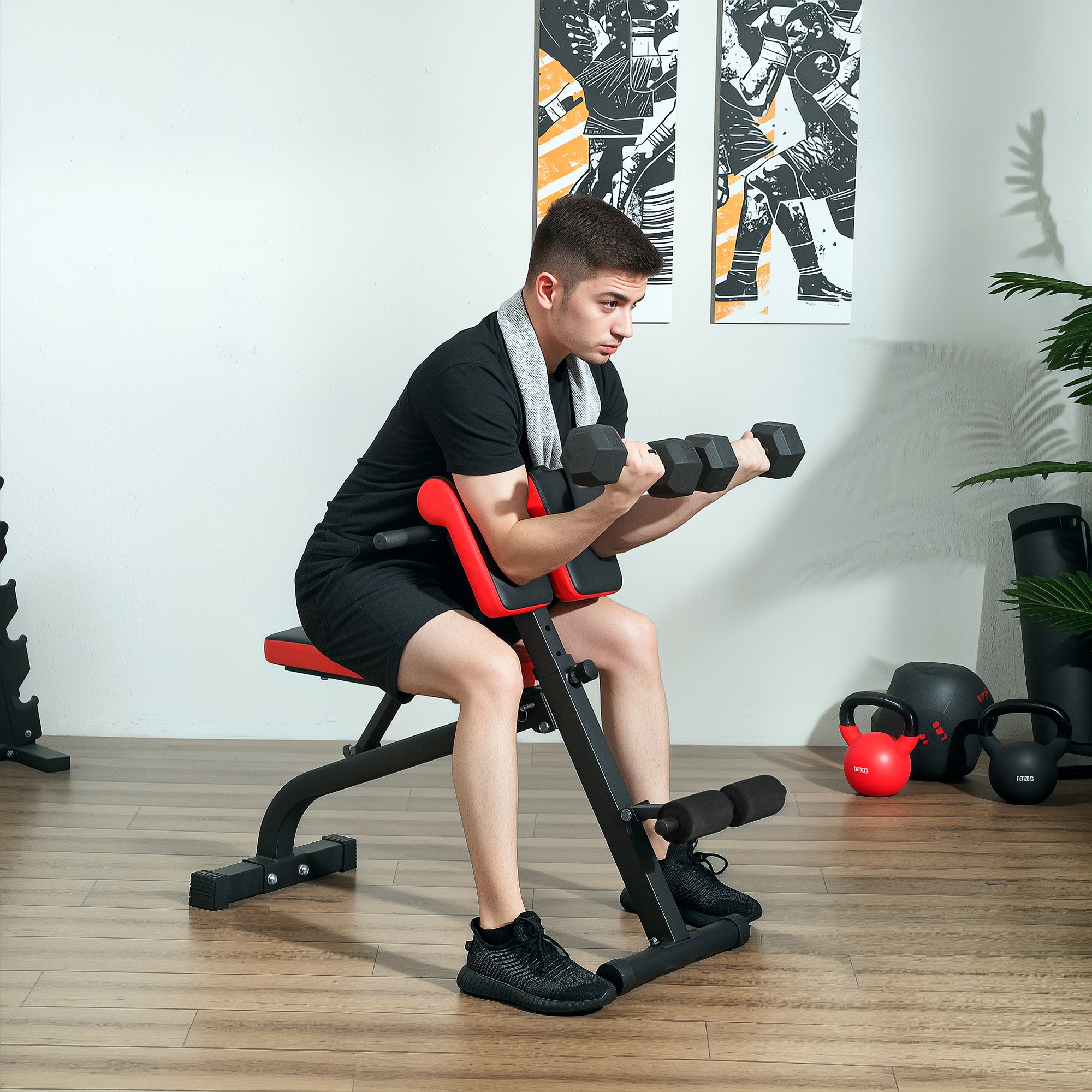 SPORTNOW Hantelbank, Multifunktions-Trainingsbank, Klappbar Fitnessbank, bis 120 kg belastbar, Stahl, Schwarz