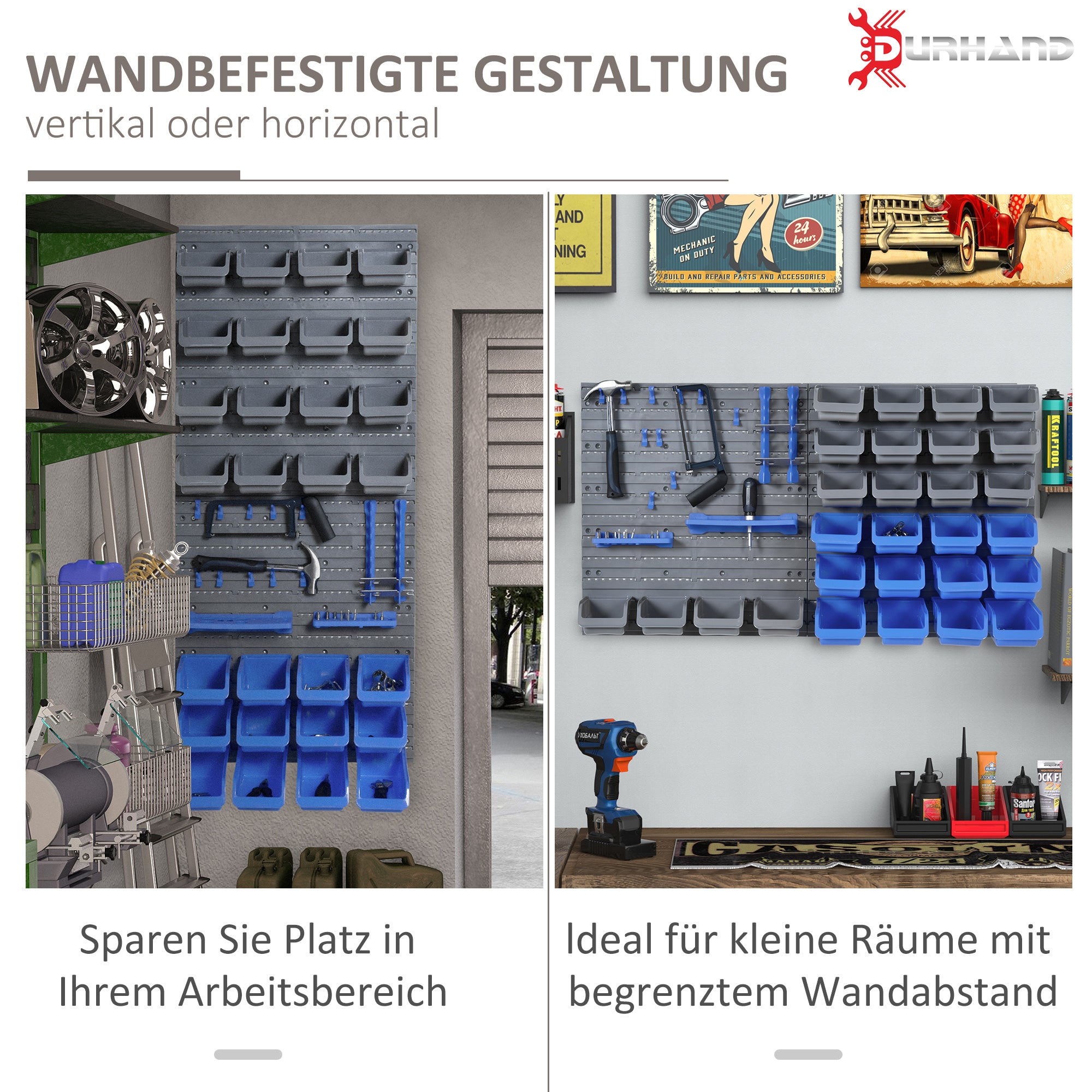 DURHAND Werkzeugwand 44-teilig mit Stapelbehältern 54 x 22 x 95 cm Kunststoff Blau