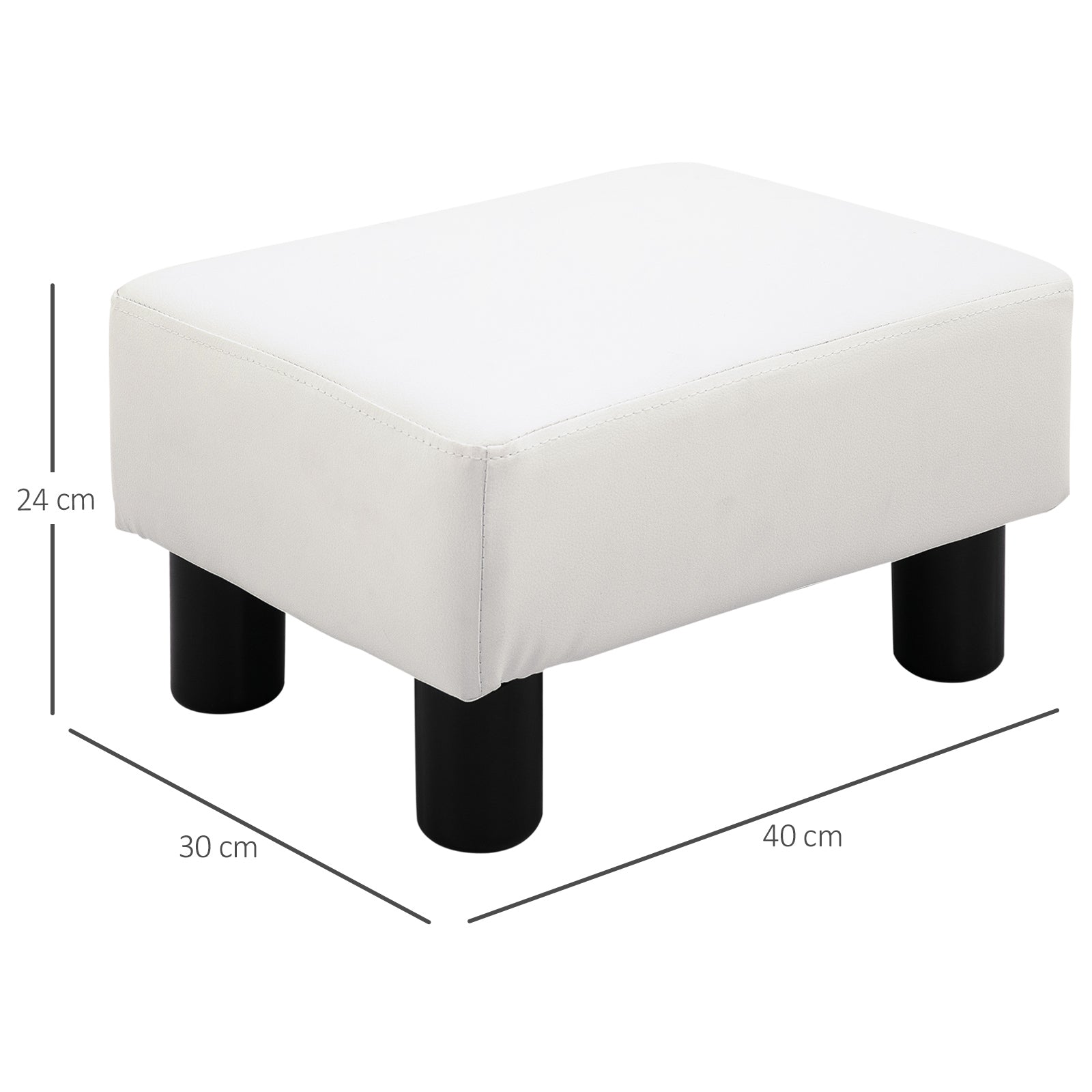 HOMCOM Sitzhocker Hocker mit Kunstleder Moderner Fußhocker Kunstlederhocker Ottomane für Schlafzimmer, Wohnzimmer, Weiß
