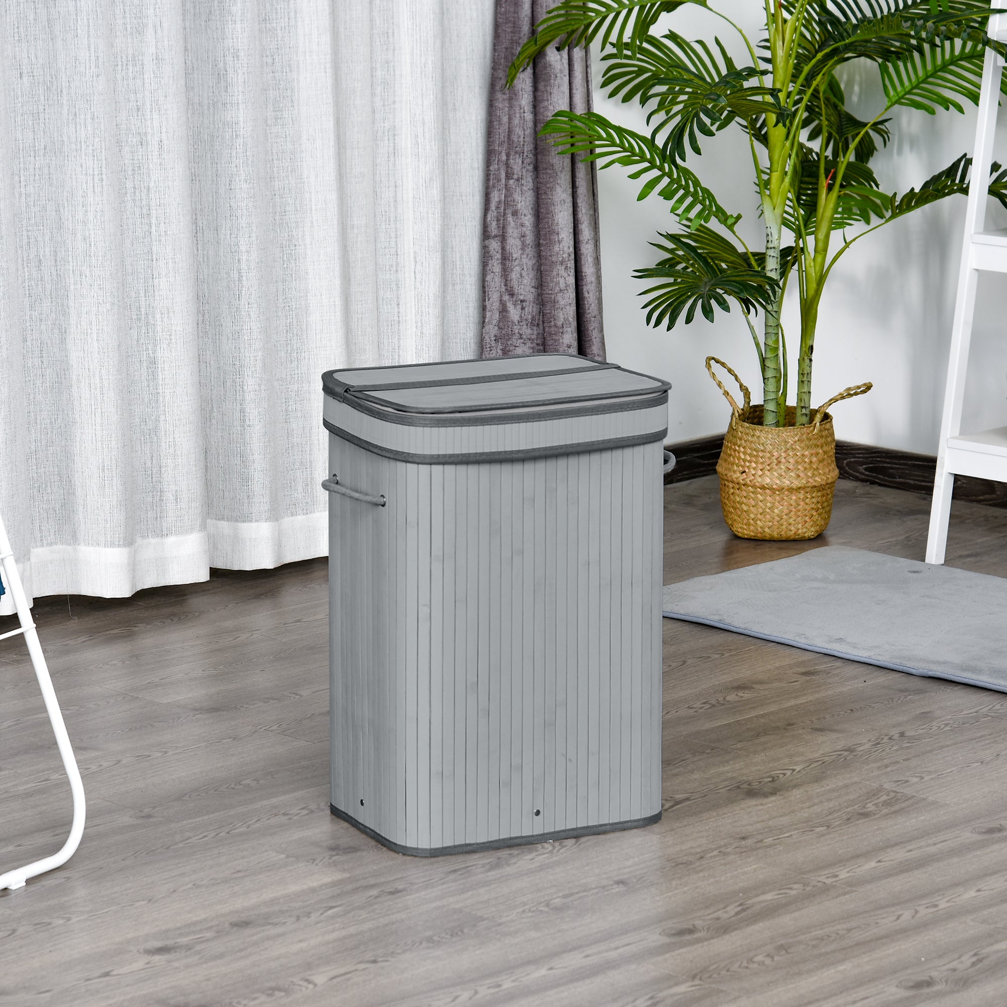 HOMCOM Wäschekorb, 70 L Wäschesammler mit Deckel, herausnehmbarer Innenfutter, Wäschebox für Badezimmer, 40 x 30 x 60 cm, Grau