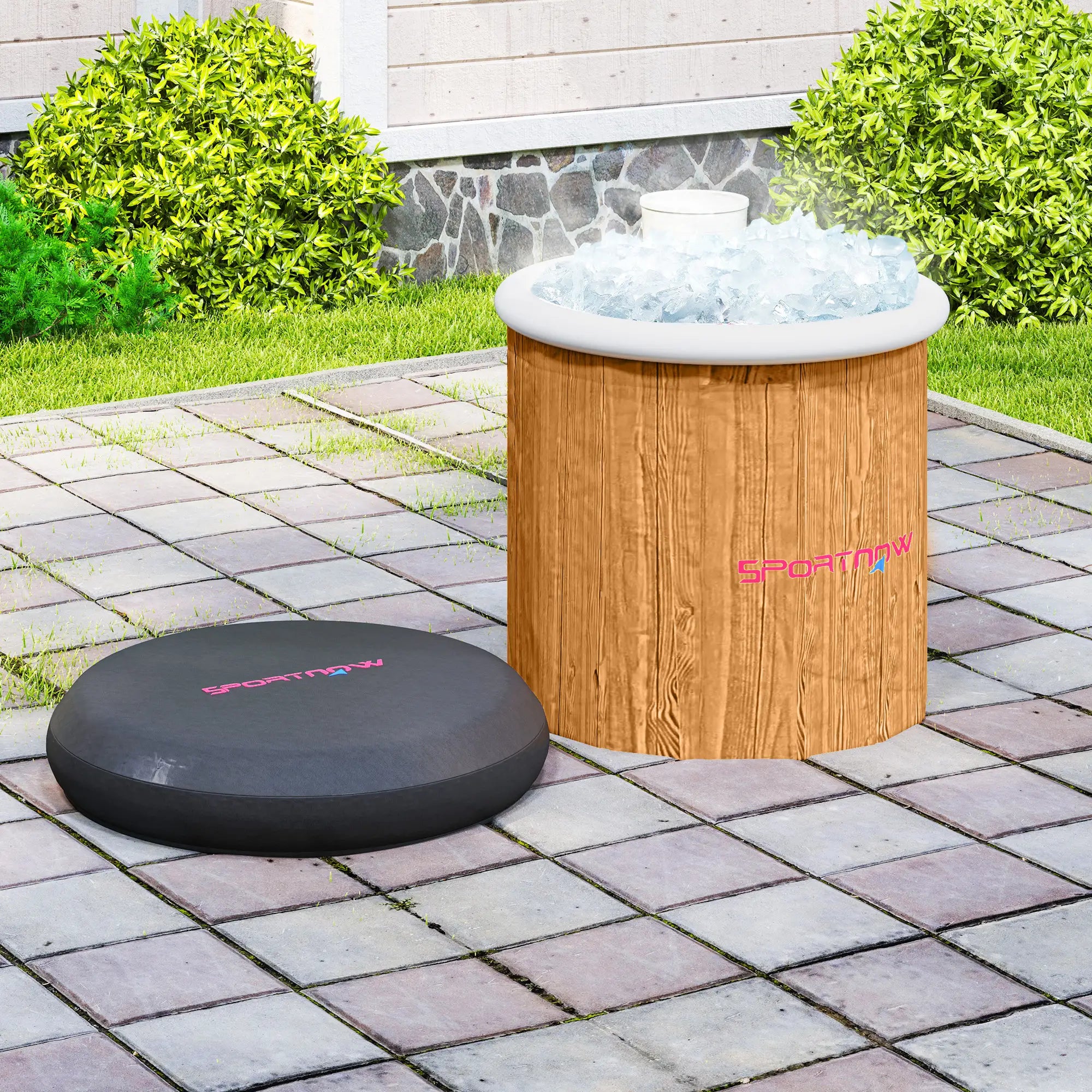 SPORTNOW Eisbadewanne, 300 Liter aufblasbare Eiswanne für Muskelentspannung mit Abdeckung, Tragetasche, Luftpumpe, Braun