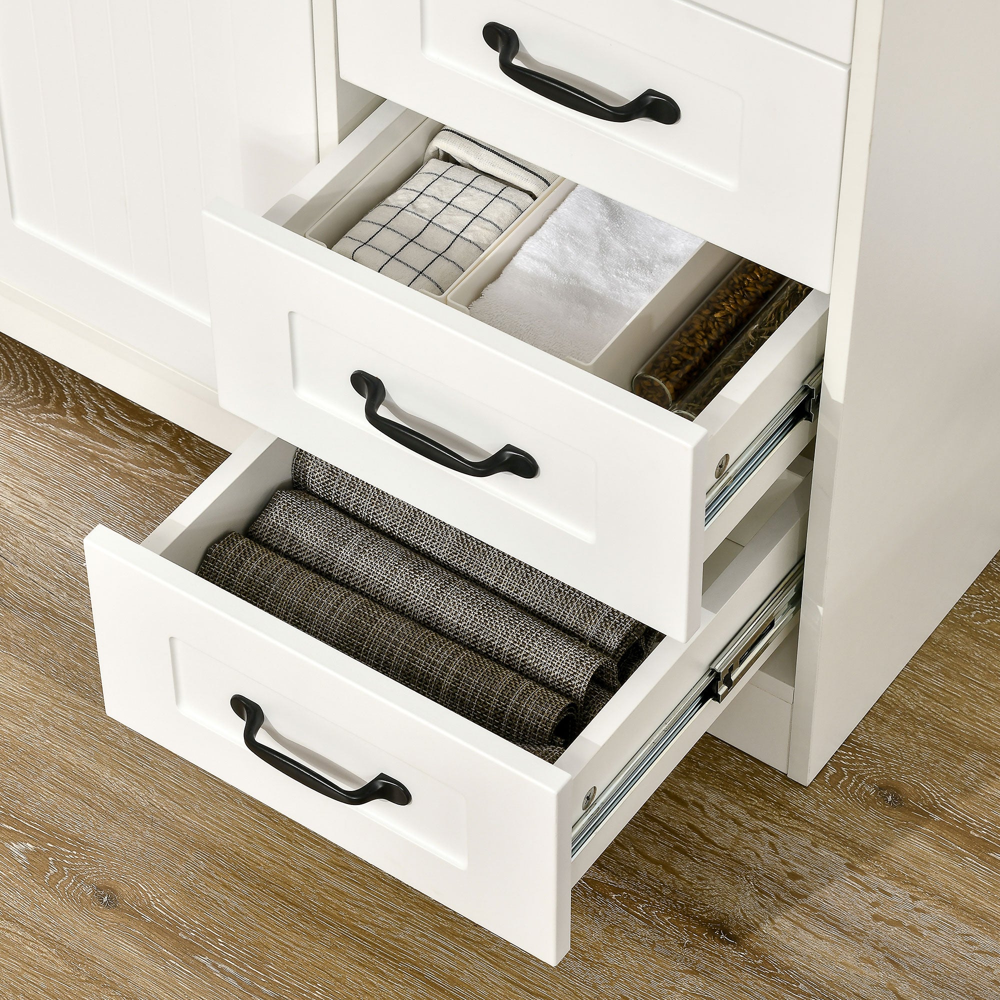 HOMCOM Sideboard Kommode Anrichte, Modernstil, 4 Schubladen, 1 Schrank, 105 cm x 40 cm x 76 cm, Weiß