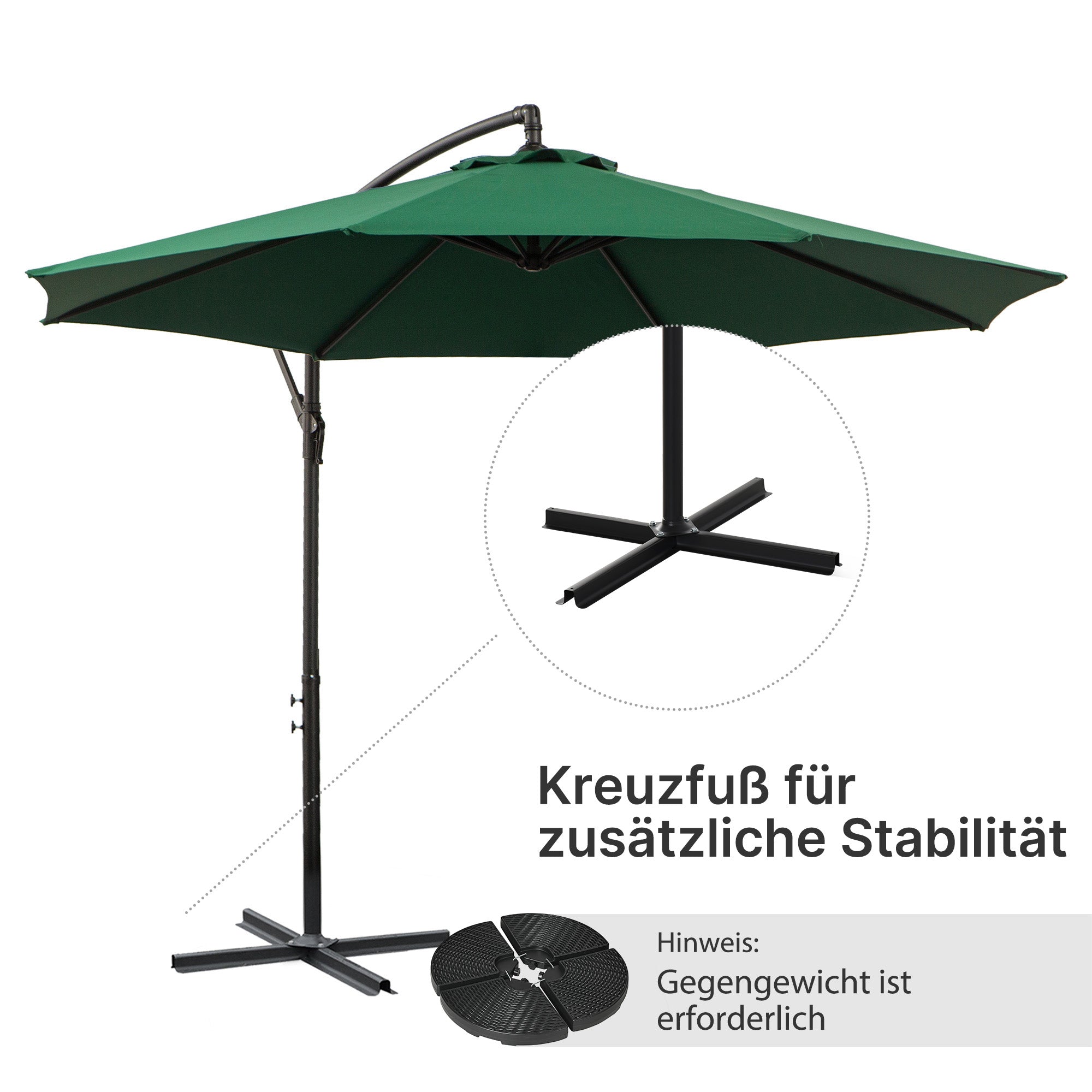 Outsunny Sonnenschirm mit Handkurbel Wetterbeständig 3 m x 3 m x 2,5 m XXL Grün