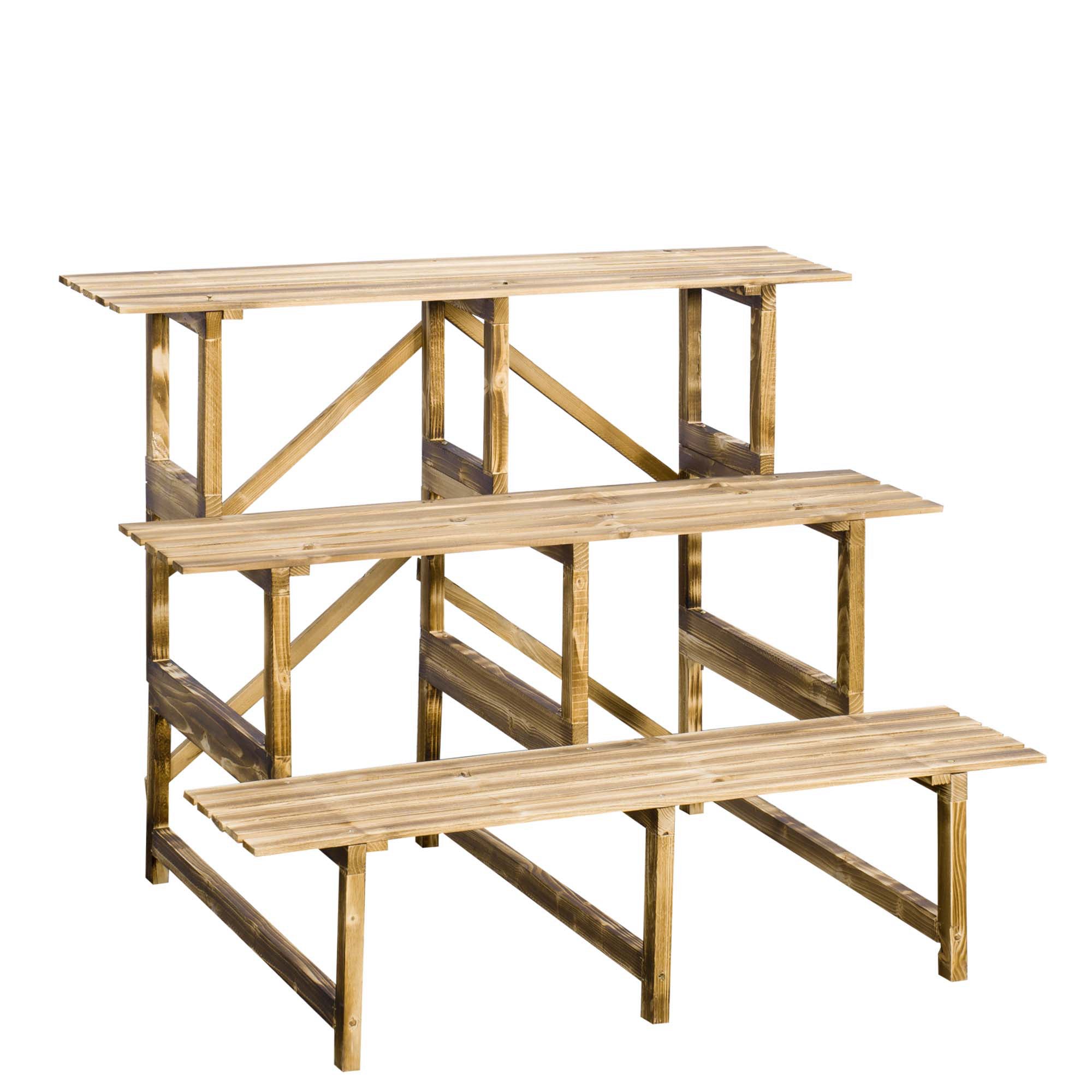 Outsunny Pflanzentreppe, Blumentreppe, Blumenregal, Pflanzregal, Blumenständer, 3 Stufen, Tannenholz, 100 x 80 x 78cm