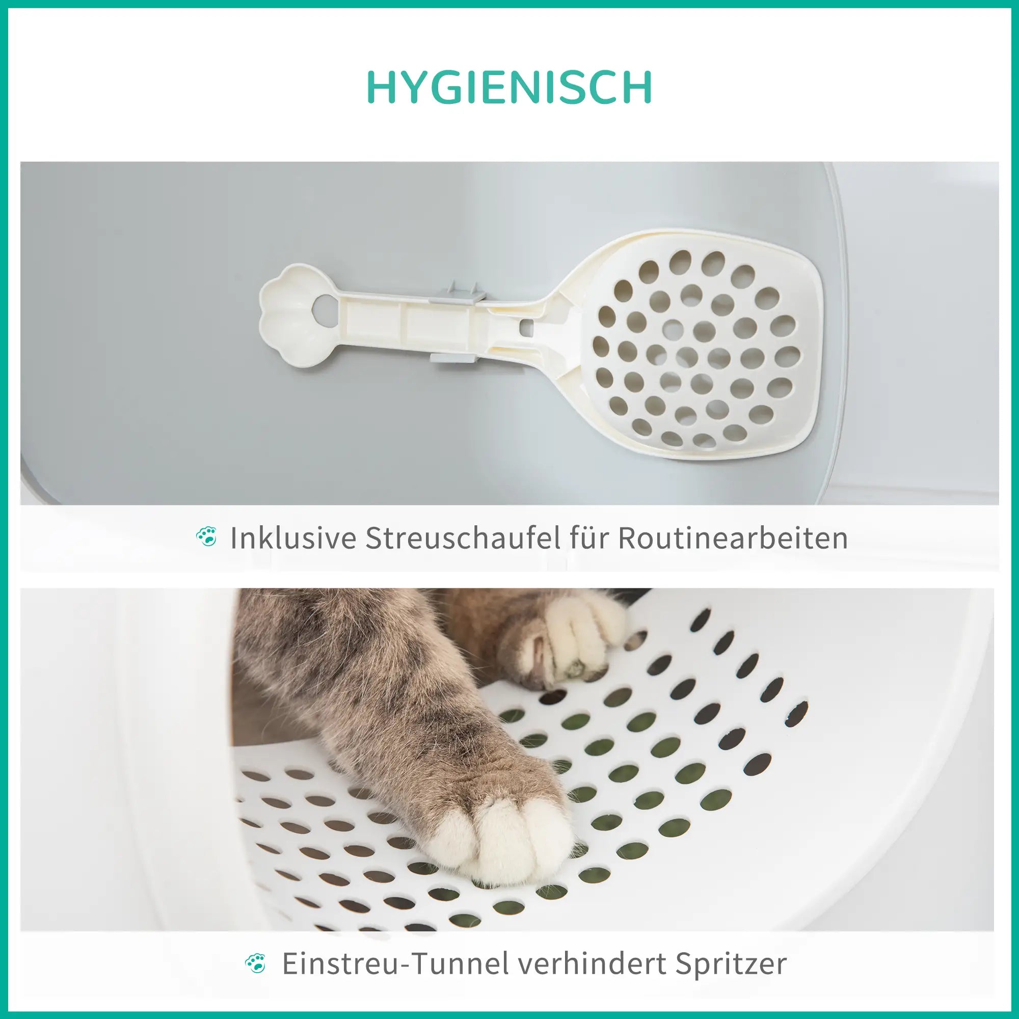 PawHut Katzenklo mit Deckel Katzentoilette mit Haube Schaufel Gitterboden XXL Katzentoilette für Katzen bis 5 kg 55 x 40 x 39 cm Weiß